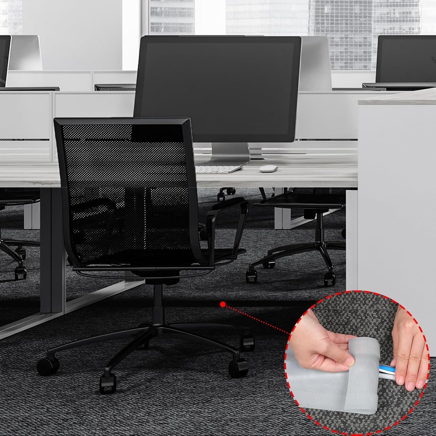 WILLBOND Grip Floor Cable Cover Cords Protector Management Only for Commercial Office Carpet (98.43 ft,Grey)