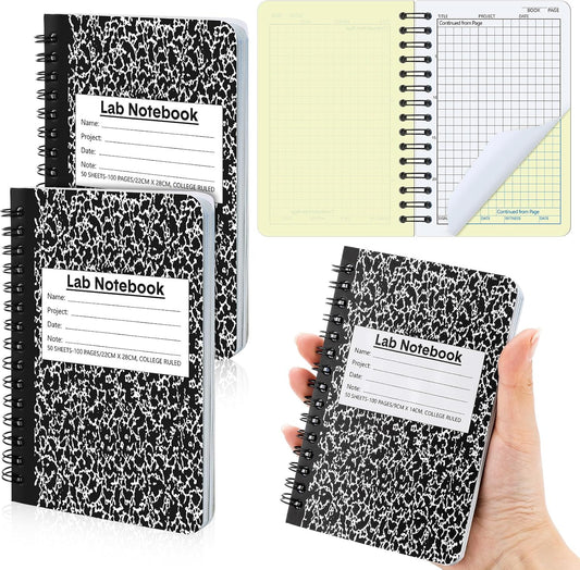 2 Pack Mini Carbonless Lab Notebook Carbon Copy 3.5'' x 5.5'' Laboratory Engineering Chemistry Computation Notebook Science Grid Contains 50 Set Pages 100 Sheets Total Coil Binding(Black)