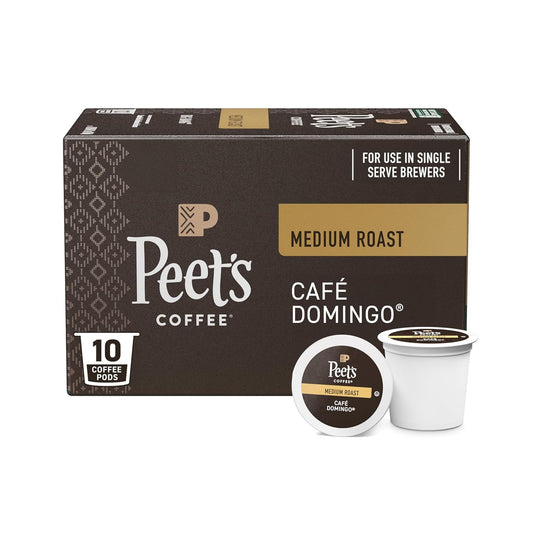 Peet's Coffee, Medium Roast Single Serve Coffee Pods - Cafe Domingo 10 Count (1 Box of 10 Pods)