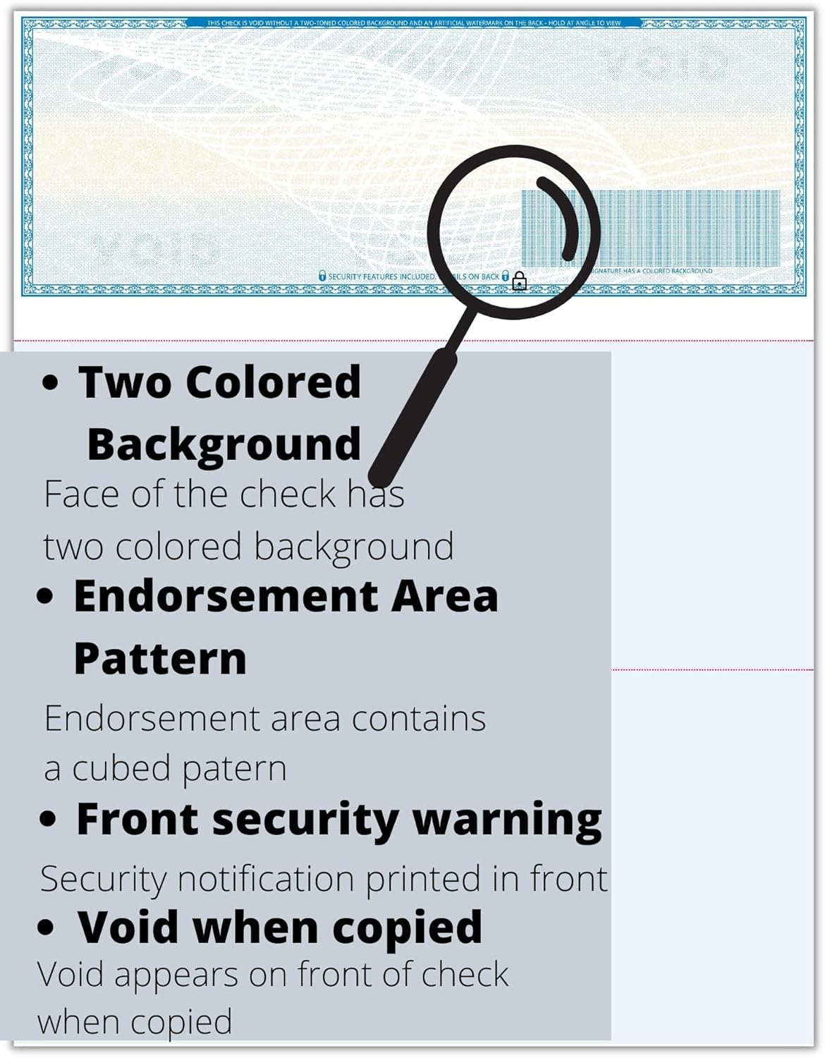 Compuchecks 50 High Security Blank Check Stock - Checks on Top Two Perforated Vouchers on Bottom Compatible with QuickBooks, and Laser or Inkjet Printers, Check Paper Weight # 70 - Light Blue Art Deco
