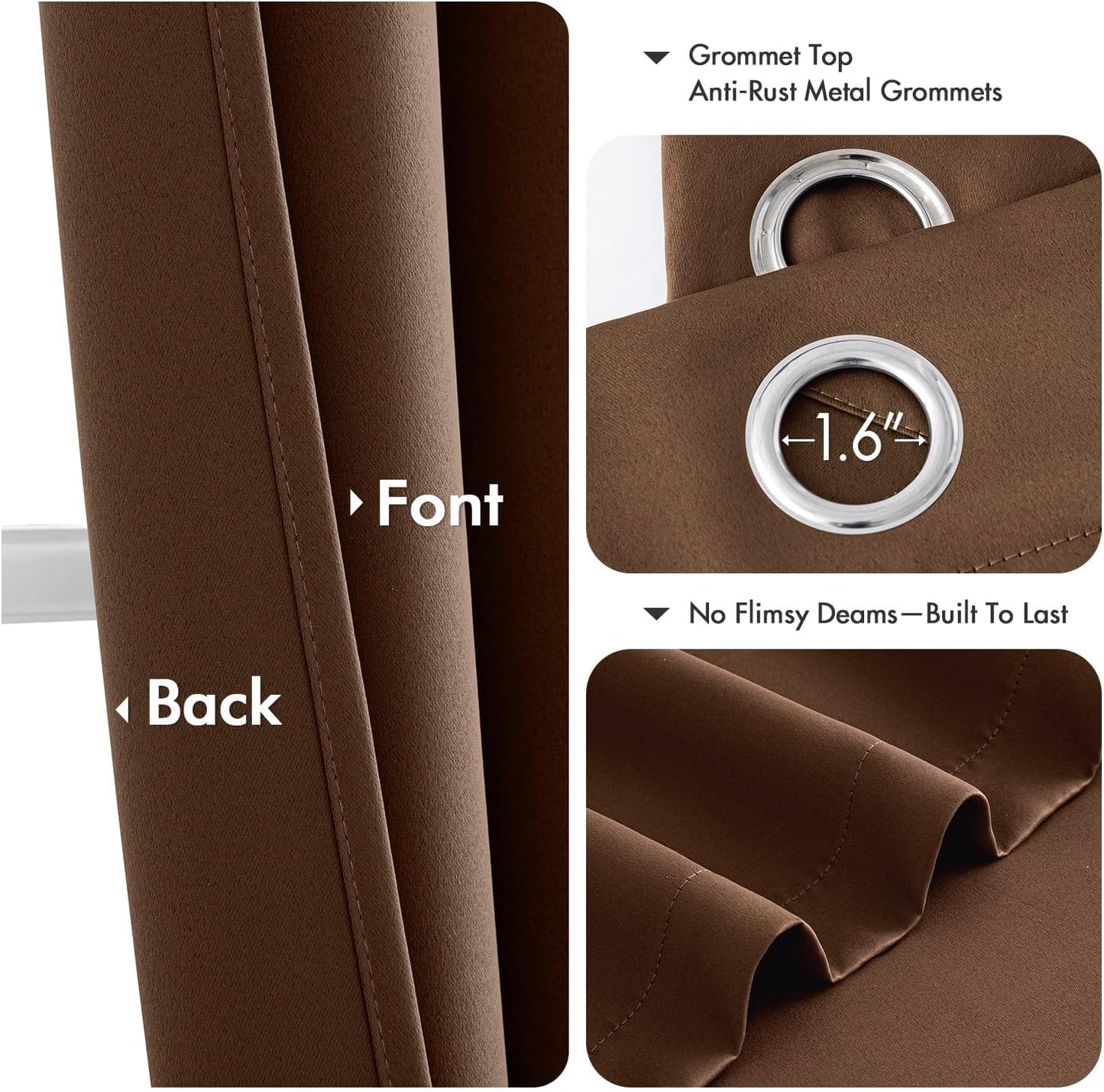 MIULEE Blackout Curtains for Bedroom Living Room 63 Inches Long 2 Panels, Thermal Insulated Room Darkening Drapes Solid Grommet Noise Reduction Light Blocking Window Treatments 40x63 Inch Mocha Brown