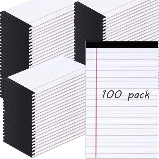 Gueevin 100 Pcs Legal Pads 5x8 Inch Note Pads Lined Small Notepads Bulk Wide Ruled Writing Paper 5 x 8 Mini Notebook for School, College, Office, Classroom Supplies, 40 Sheets (White)