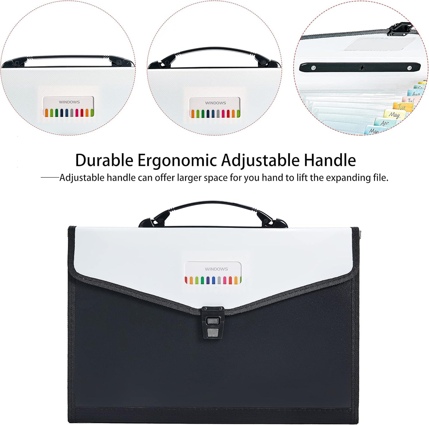 Legal Size 13-Pockets Expanding File Folder with Handle, Plastic Accordion Filling File Folder Expandable Monthly Portable Paper Document Organizer for Office School & Home (Black-1)