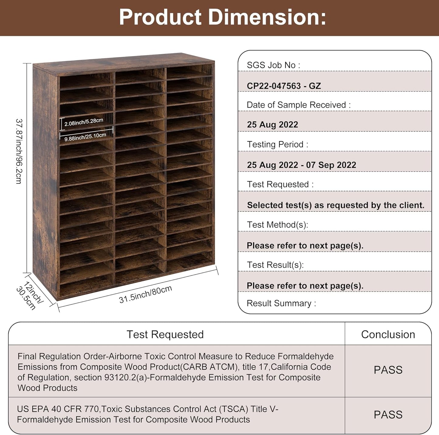 EasyPAG Mail Organizer Countertop, Wood Literature Organizer with Adjustable Shelves, Student Classroom Mailbox for School, Desktop Paper Sorter for Office Home, 48 Compartments, Archaize