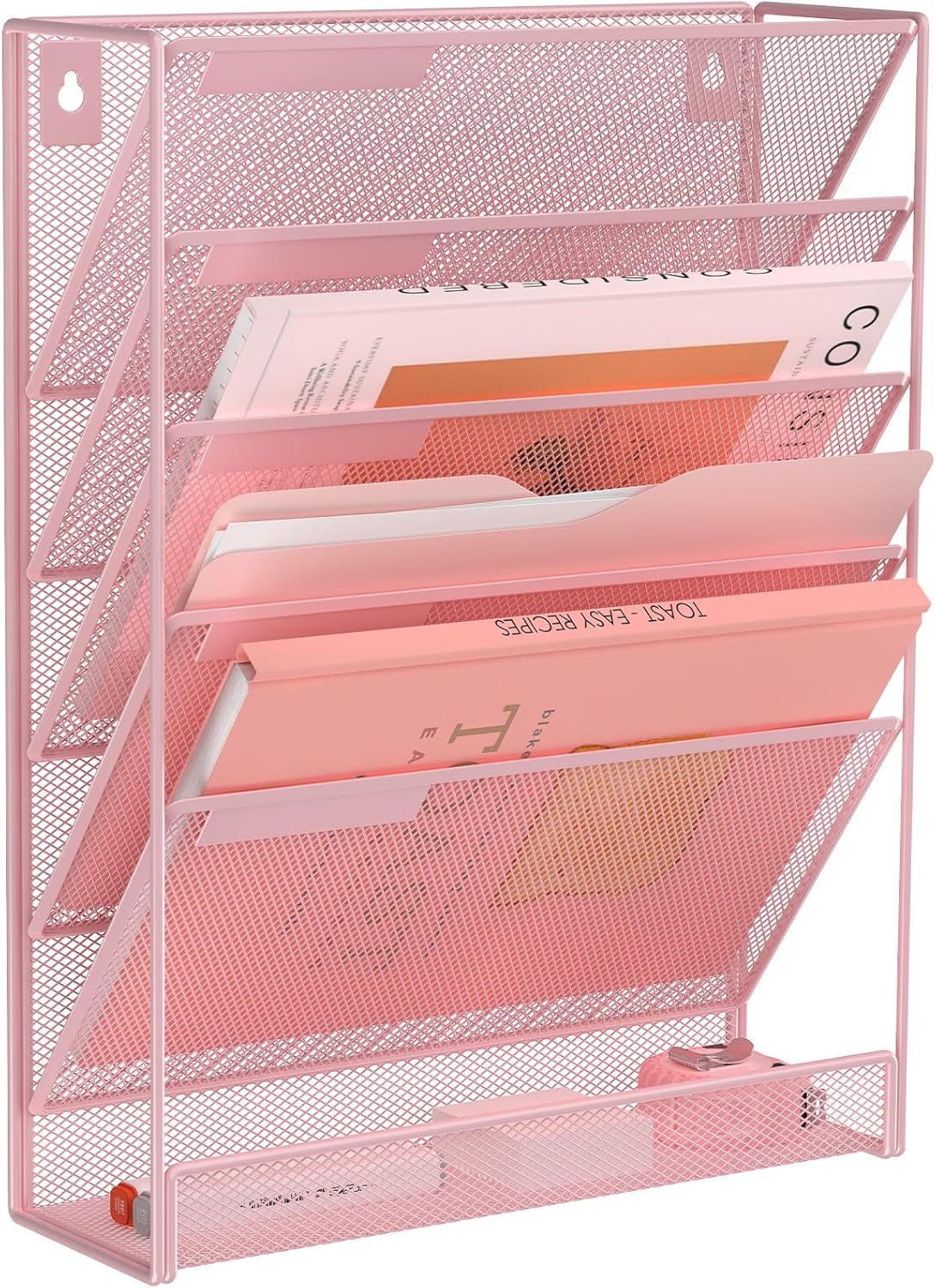 Kuntine.B Wall File Organizer Office Hanging Magazine Holder Wall File Organizer for Office Home (Pink, 6 Tier)