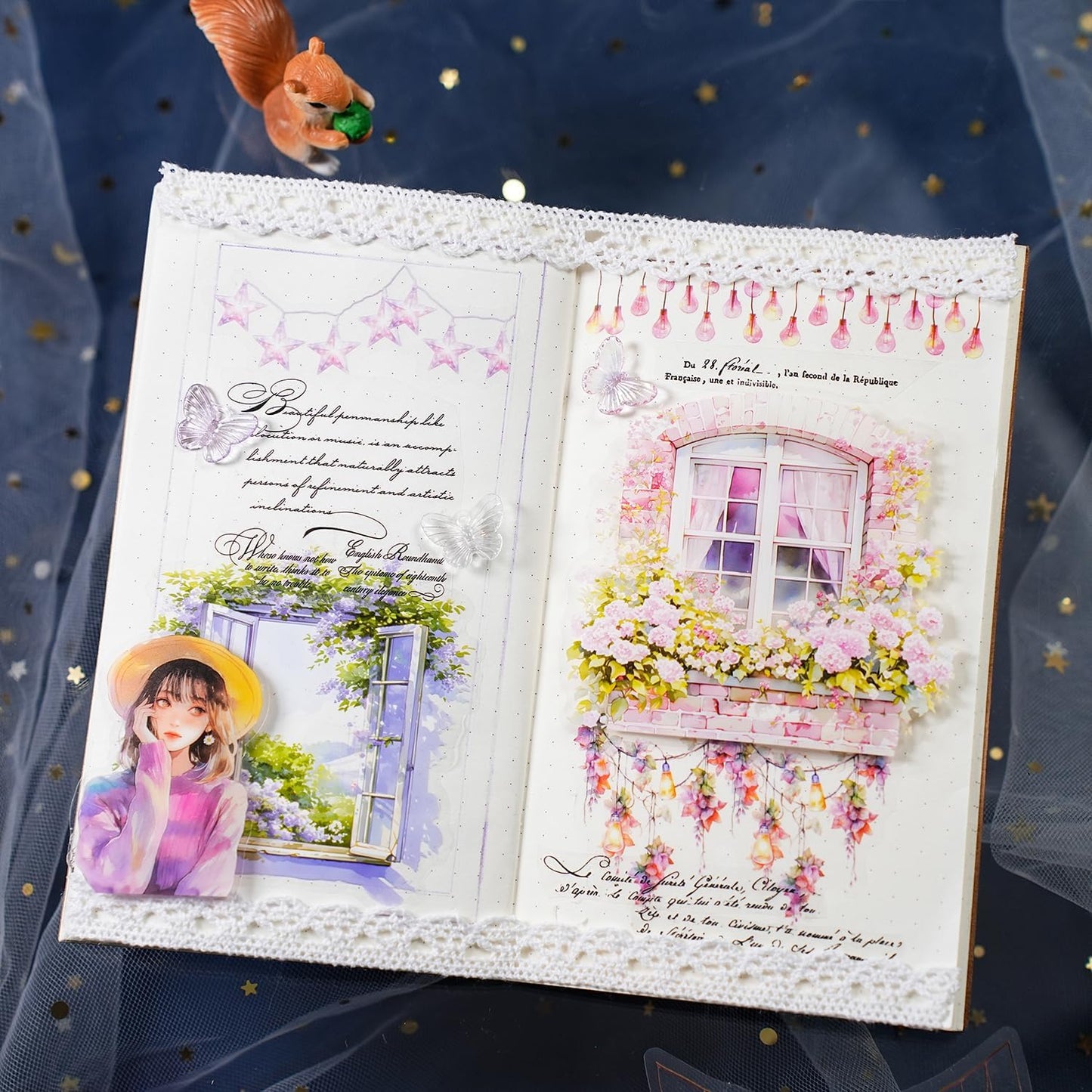 Romantic Window PET Stickers, 96pcs Dreamy Floral and String Light Decorative Sticker for Scrapbooking, Journaling, DIY Crafts, Planner Supplies