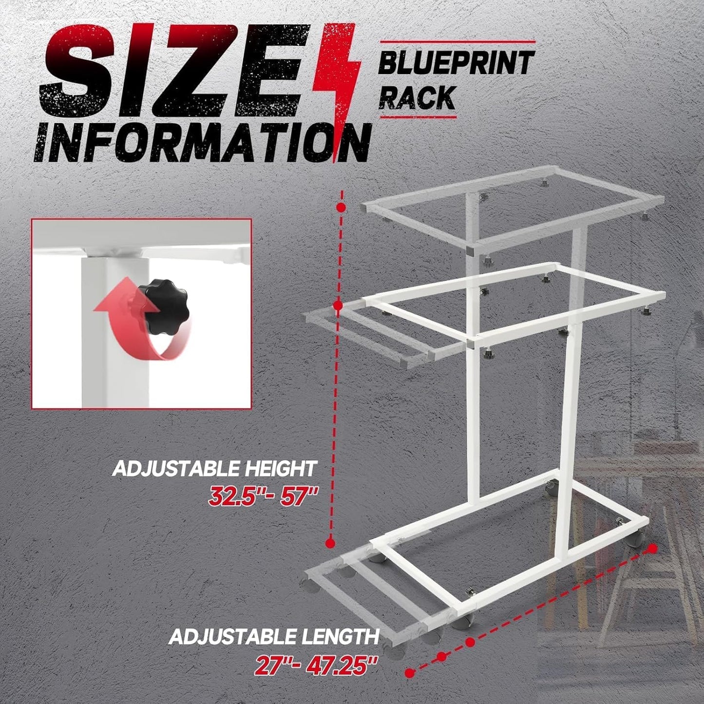 Mobile Blueprint Holder Rack Stand for for 30"/36"/42" Clamps Adjustable Portable Blueprint Storage Organizer File Plans Maps Posters and Drawings Display Rack for Home Office and Workplace