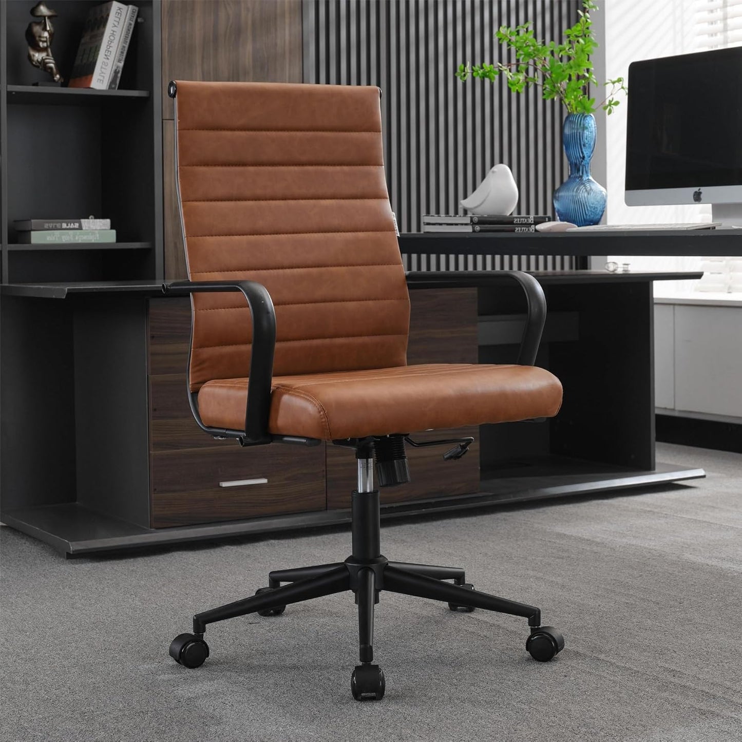 Okeysen Office Desk Chair Conference Room Chairs, Modern Ergonomic Executive Swivel Chair, Adjustable Height PU Leather Home Desk Chairs with Armrests, Comfy Computer Task Chairs with Wheels