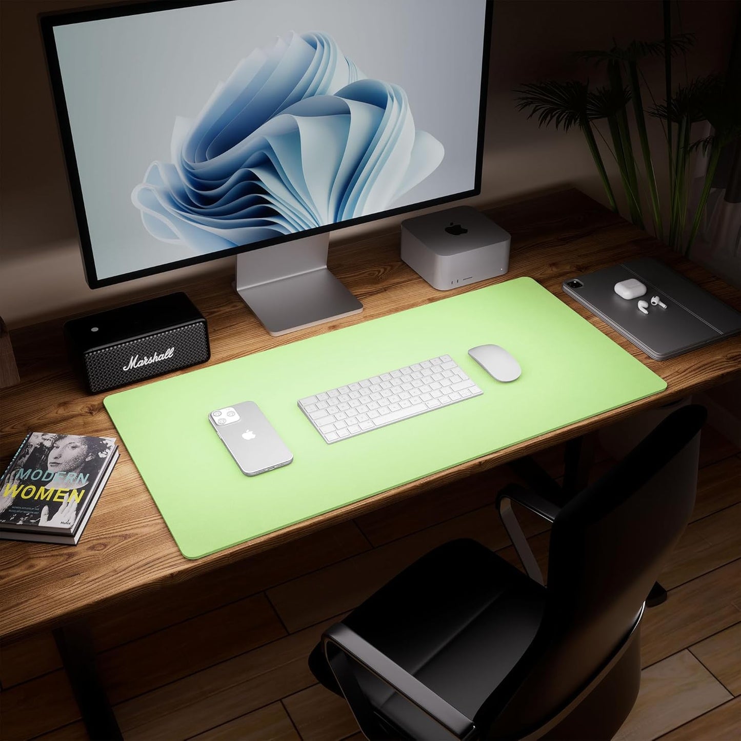 Aothia Double-Sided Desk Pad, 37.8"x17" Leather Desk Mat, Eco Cork Desk Pad Protector,Large Mouse Pad,Waterproof Desk Blotter for Office/Home(Light Green)