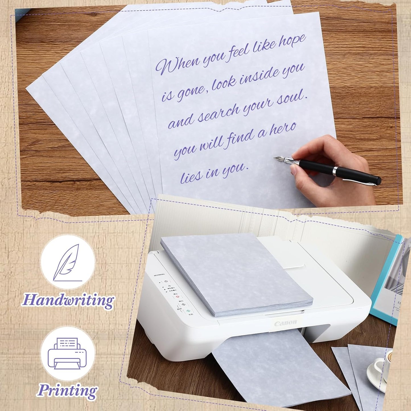 Epakh 200 Pcs Old Age Parchment Paper 8.5 x 11 Inch Standard Letter Vintage Colored Old Parchment Semblance Double Side Printing Paper (Light Purple)