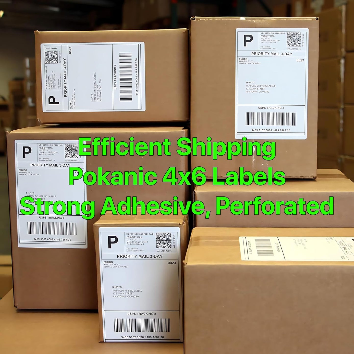 Fanfold [4 x 6 inch] x [500 Labels] Thermal Stack Direct White Strong Adhesive Perforated Postage Shipping Printer Compatible with Zebra SNBC Epson Rollo (500 Labels, Fanfold)