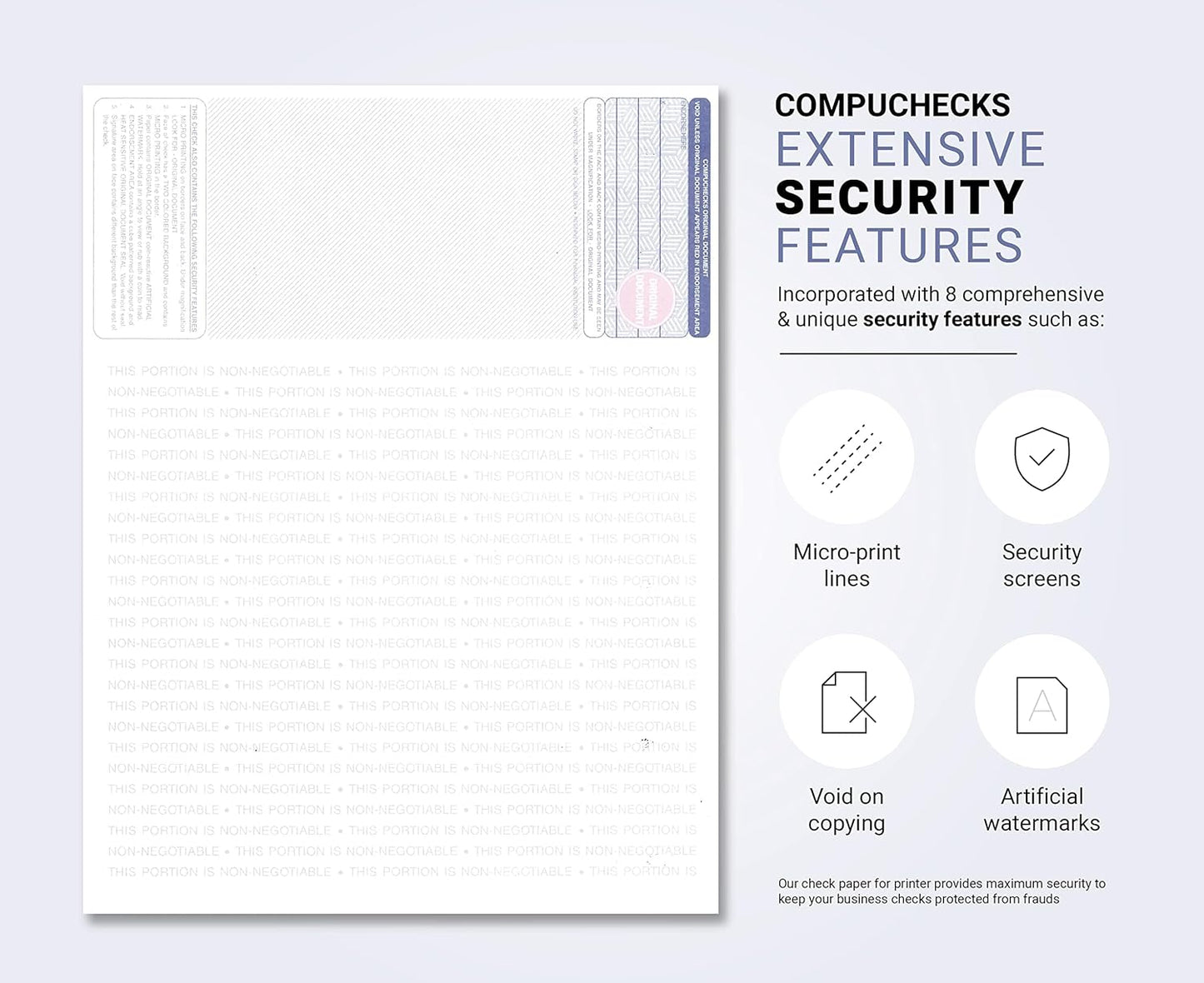 Compuchecks - 50 High Security Blank Check Stock Paper - Checks on Top - Print Easy And Secure From Your Computer, Our Business Check Paper Weight # 70 (Purple Mazed)