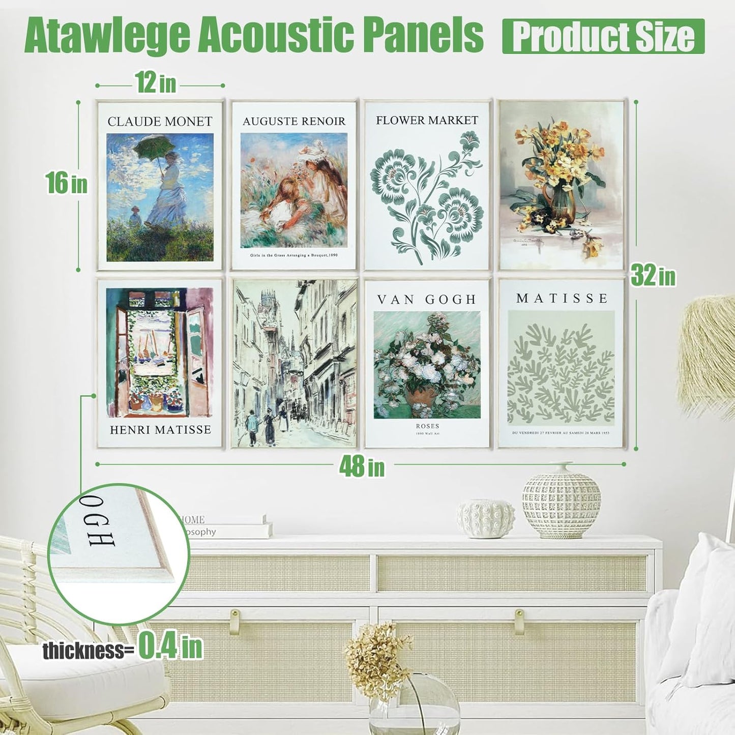 8 Pack Art Acoustic Panels, 48"X32" Self-Adhesive Sound Absorbing Panels, Decorative Acoustic Panels for Walls, Soundproof Wall Panels, Art Sound Proof Panels for Studio, Bedroom, Office