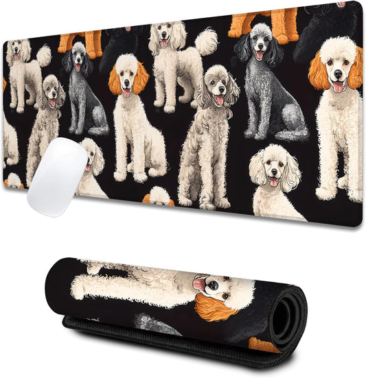 Poodle Large Gaming Desk Mat,Rubber Non-Slip Cute Dog Mouse Pad,31.5x11.8x0.12in Extended Multiple Colors Puppy Mousepad,Game Lover Mice Pads Gifts,Office Home Deskmat Decor