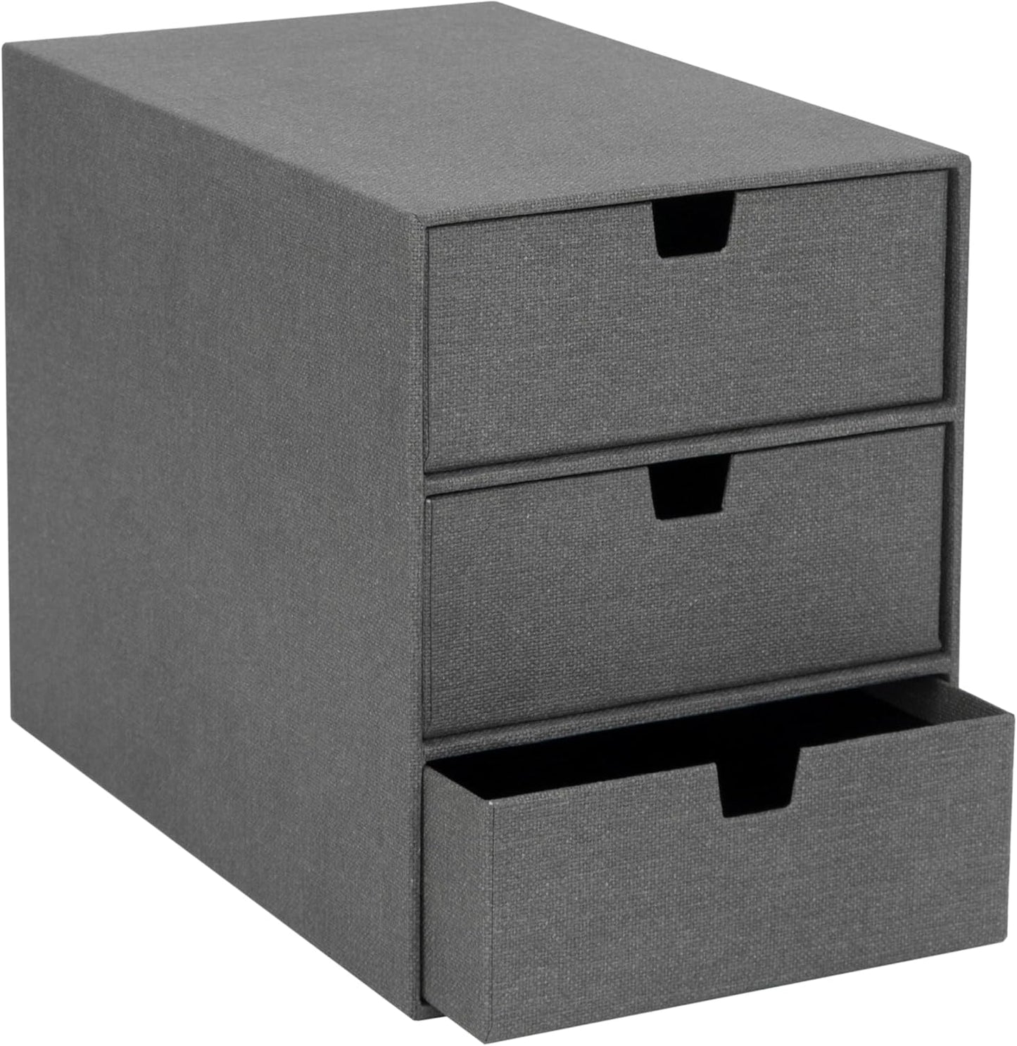 Bigso Box of Sweden Ingrid 3-Drawer Canvas Fiberboard Desk Organizer for Office Supplies and Accessories - Stackable Makeup Drawer Organizer - 6.3in x 9.9in x 8.1in - Grey