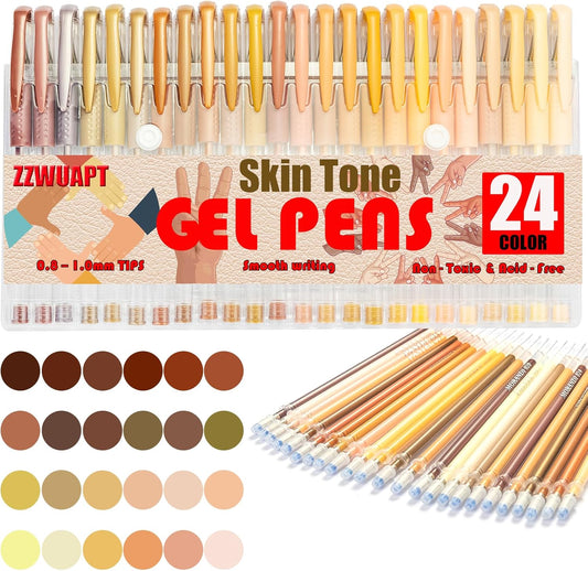 Skin Tone Gel Pens for Coloring Book,72 Color Gel Pens Set including 24 Color Gel Pen with 48 Refills,40% More Ink Colored Gel Pens for Drawing, Doodling, Scrapbook, Journaling