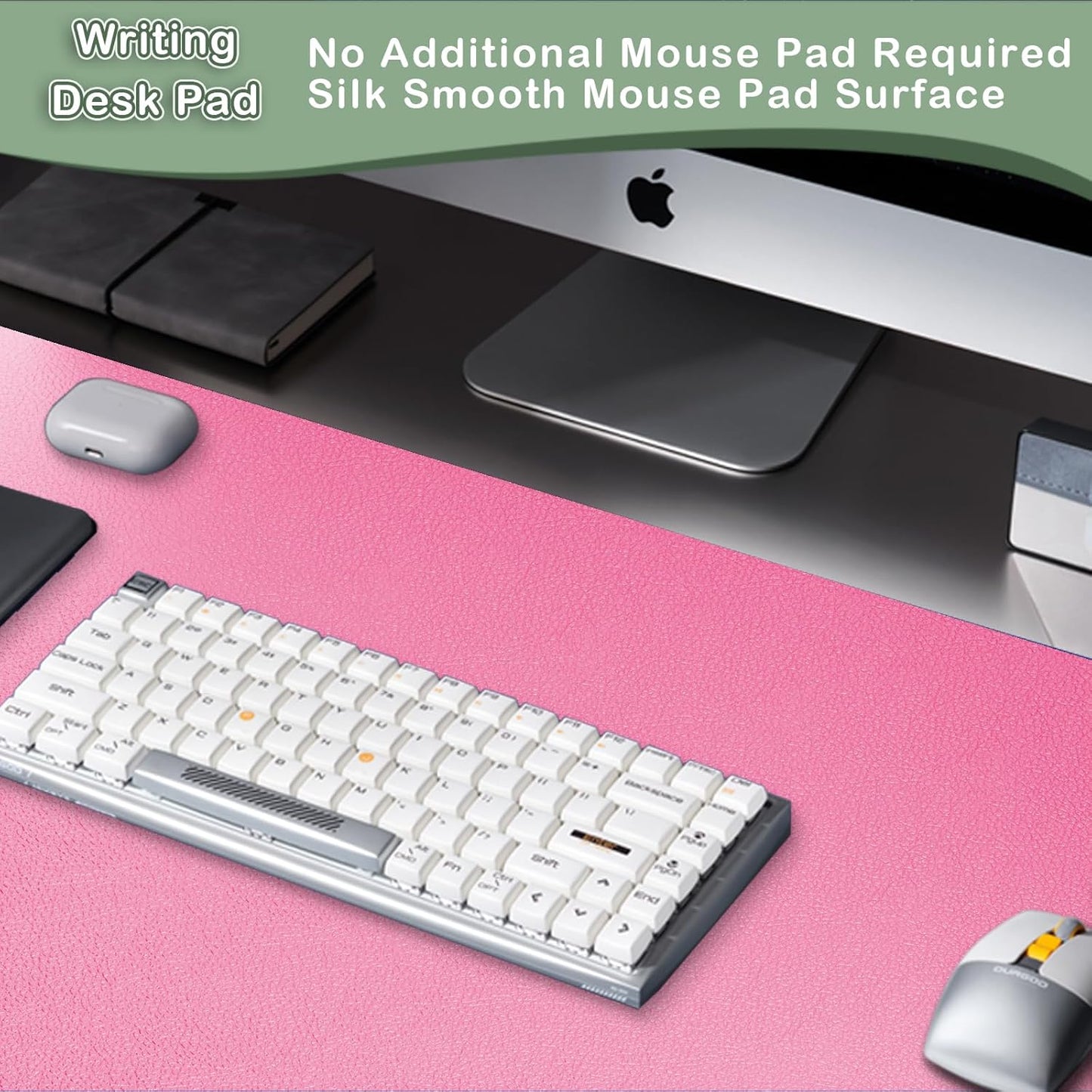 Boutilon Leather Desk Pad Protector,Non-Slip Mouse Pad,Laptop Desk Pad,Office Mouse Mat,Waterproof Leather Desk Blotter,Desk Writing Pad for Office and Home (M-Rose Pink,30"x14")