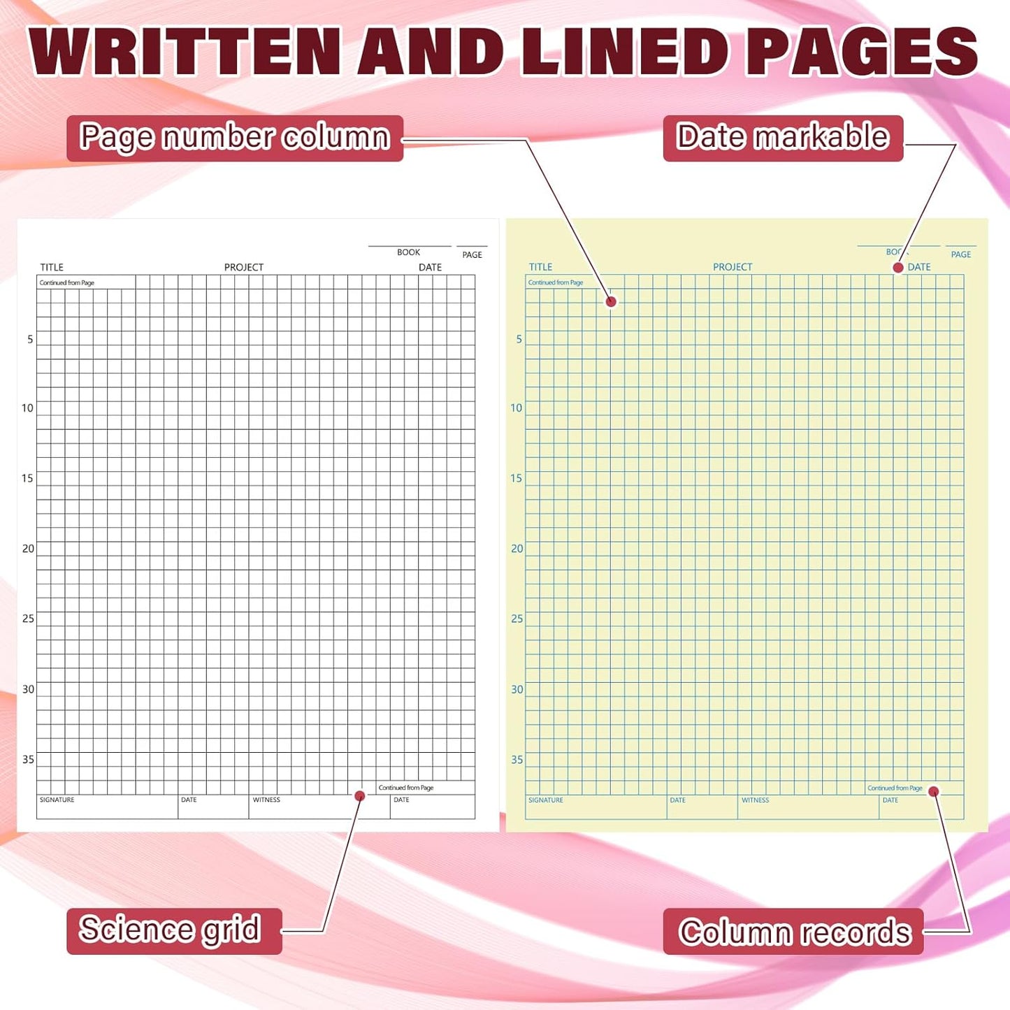 2 Pack Carbonless Lab Notebook Carbon Copy 8.5'' x 11'' Laboratory Engineering Chemistry Computation Notebook Science Grid Contains 50 Set Pages 100 Sheets Total Coil Binding(Wine Red)