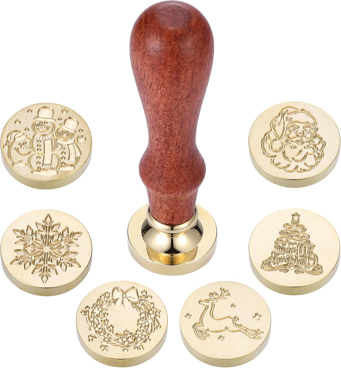 Yoption Christmas Wax Seal Stamp Gift Box Kit, 6pcs Sealing Wax Stamp Heads with 1 Wooden Hilt Set for Party Invitation Card Gift Decoration (Merry Christmas Series)