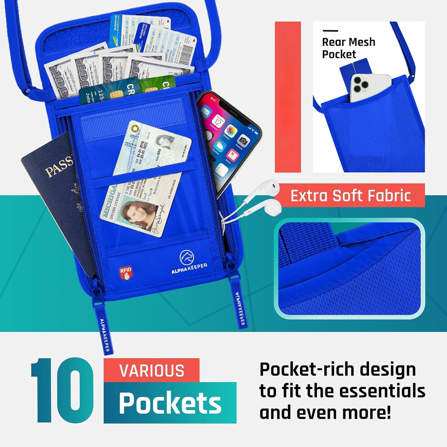 Neck Wallet, Travel Pouch For Passport Holder And Documents, Travel Neck Wallet For Traveling Women.