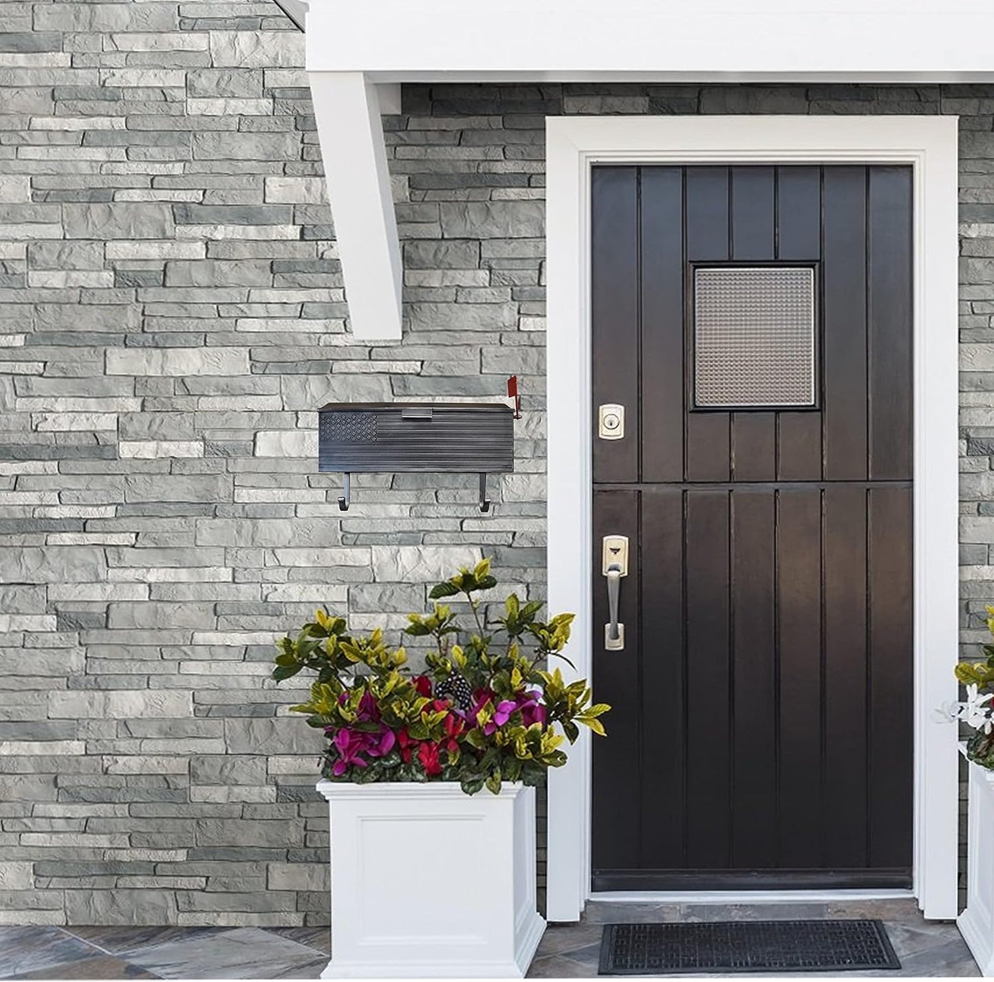 Oakland Living AZ620-SILVER Silver Patriotic Metal Outgoing Mail Flag and Newspaper Hangers Wall Mount Mailbox