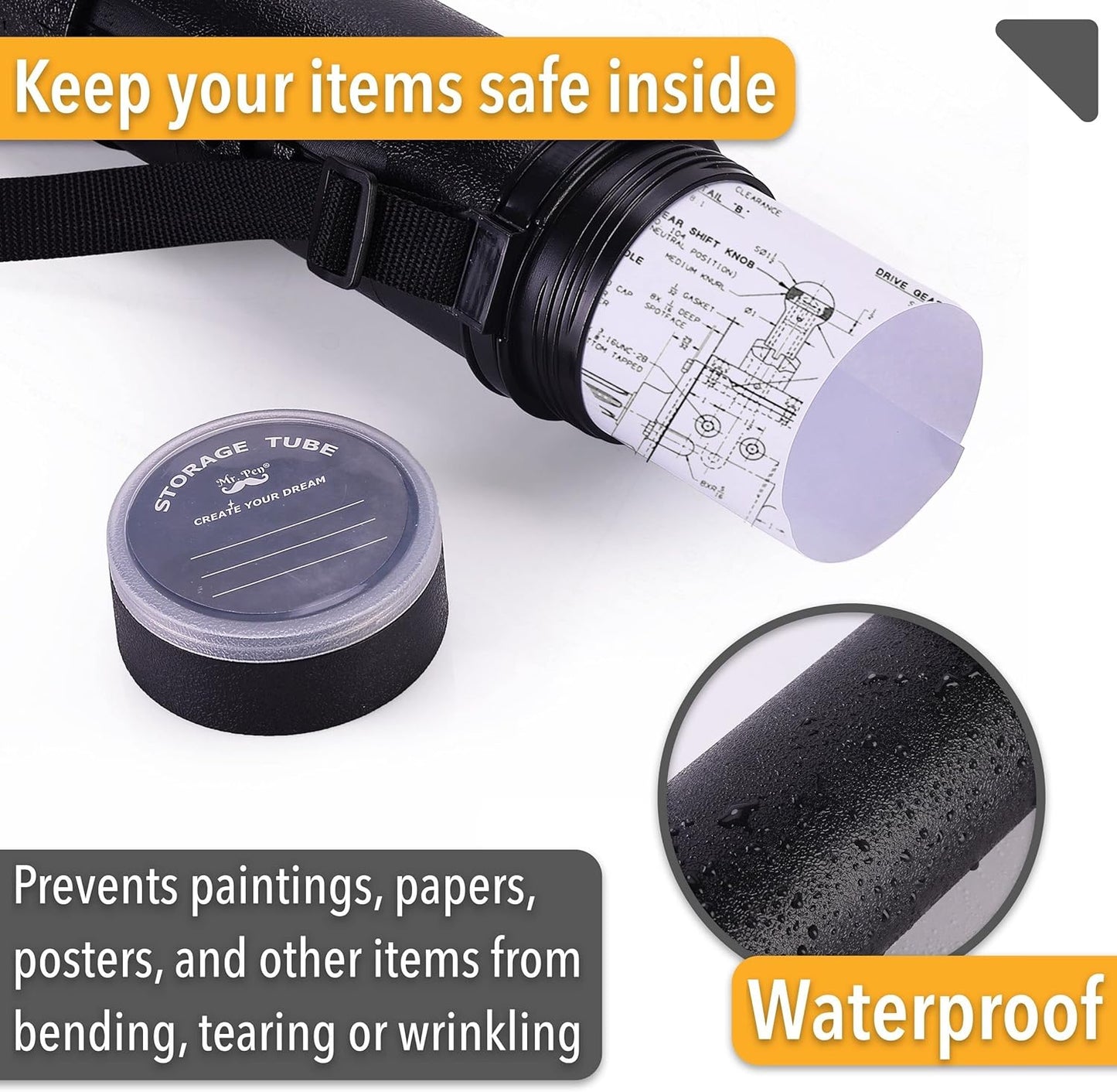 Mr. Pen- Poster Tube, 25" to 40", Extendable Poster Tube with Strap, Poster Carrying Case