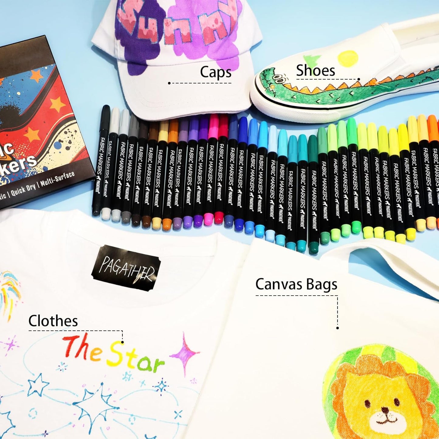 Fabric Markers Permanent for Clothes, 40 Colors Fine Tips Paint Pens for Clothing Canvas Tote Bags T-Shirt and Shoes, Non Toxic Ink for Kids and Adults