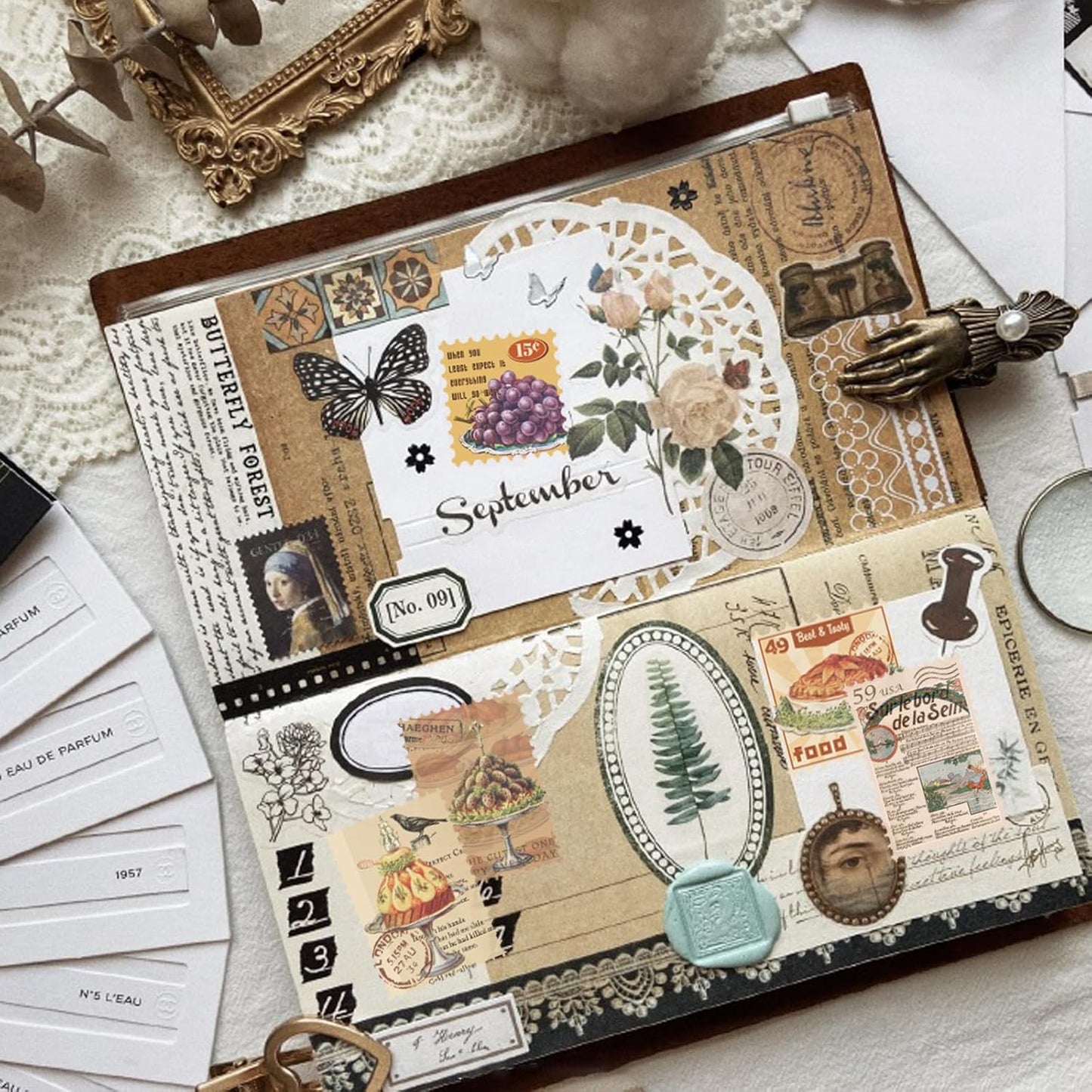 Prstincol 100 Pcs Scrapbooking Stickers,Food Stickers for Scrapbooking,Vintage Stamp Sticker for Journaling,Retro Poster Sticker for Water Bottle Laptop Phones Bullet Journal