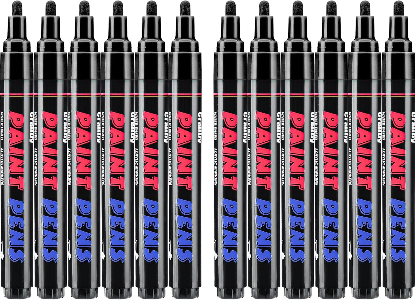 Black Paint Pens Paint Markers - 12 Pack Permanent Quick Dry Waterproof Marker Pens for Rocks Wood Fabric Plastic Canvas Glass Mugs Metal Tire Stone