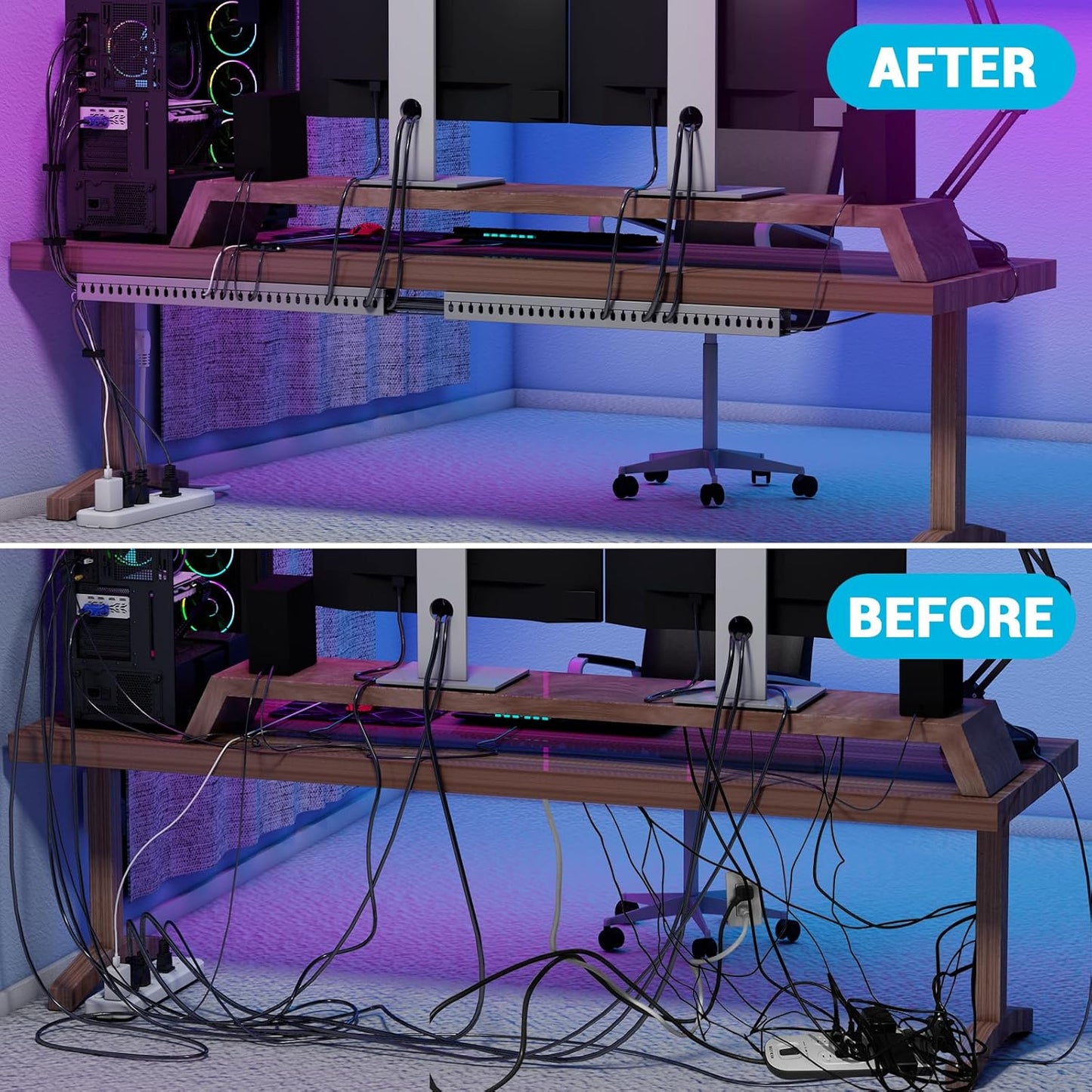 Open Slot Wire Duct Kit, 125.6"(8 x 15.7) Server Rack Cable Management, Cable Management Raceway for Hide Network HDMI VGA Cable, Wiring Raceway Cable Duct, Desk Wire Channel, 8 Pack, Grey