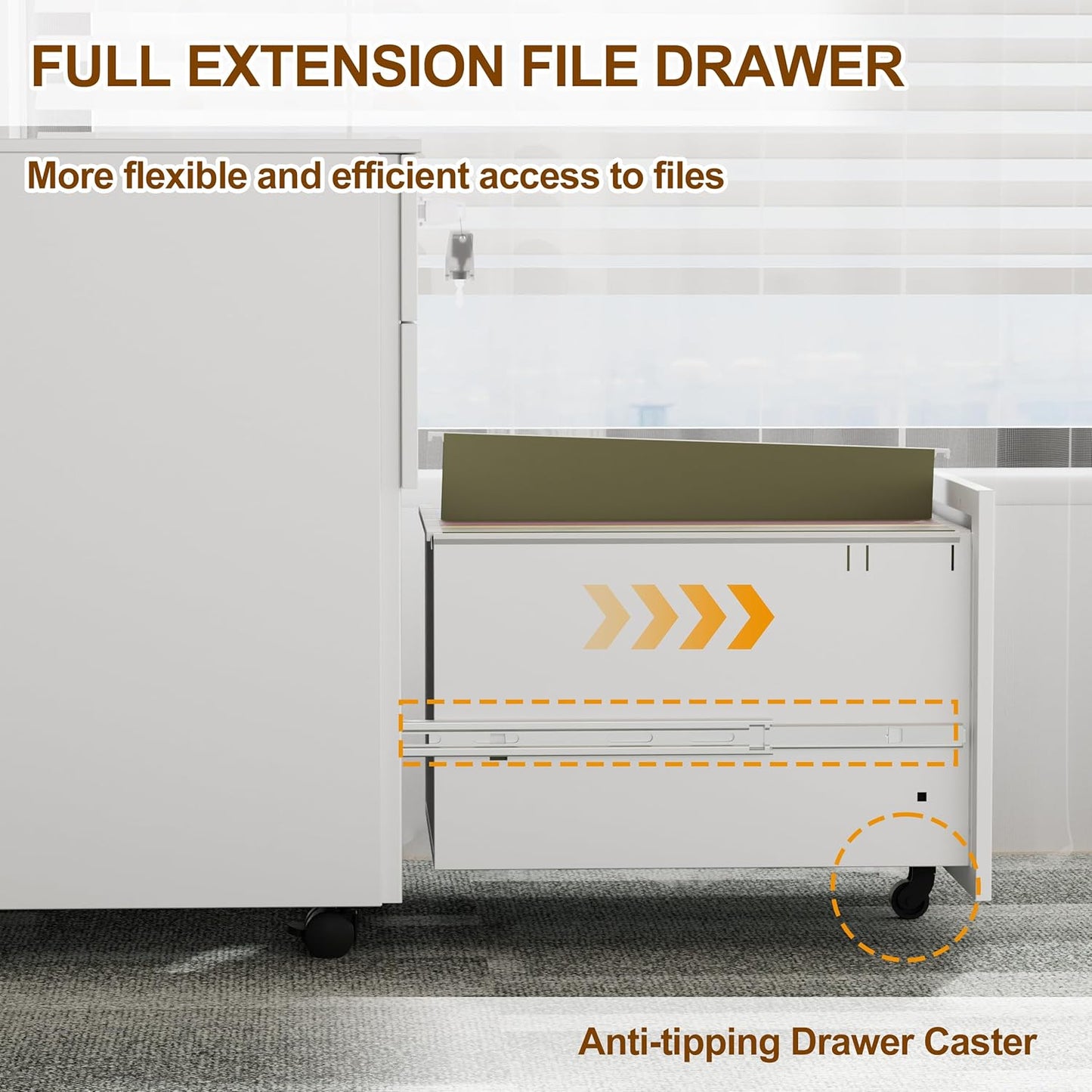Mobile File Cabinet with 3 Locks, 3 Drawer File Cabinets for Home Office, Under Desk Metal Filing Cabinet for A4/Letter/Legal, Lockable, Fully Assembled Except castors, White