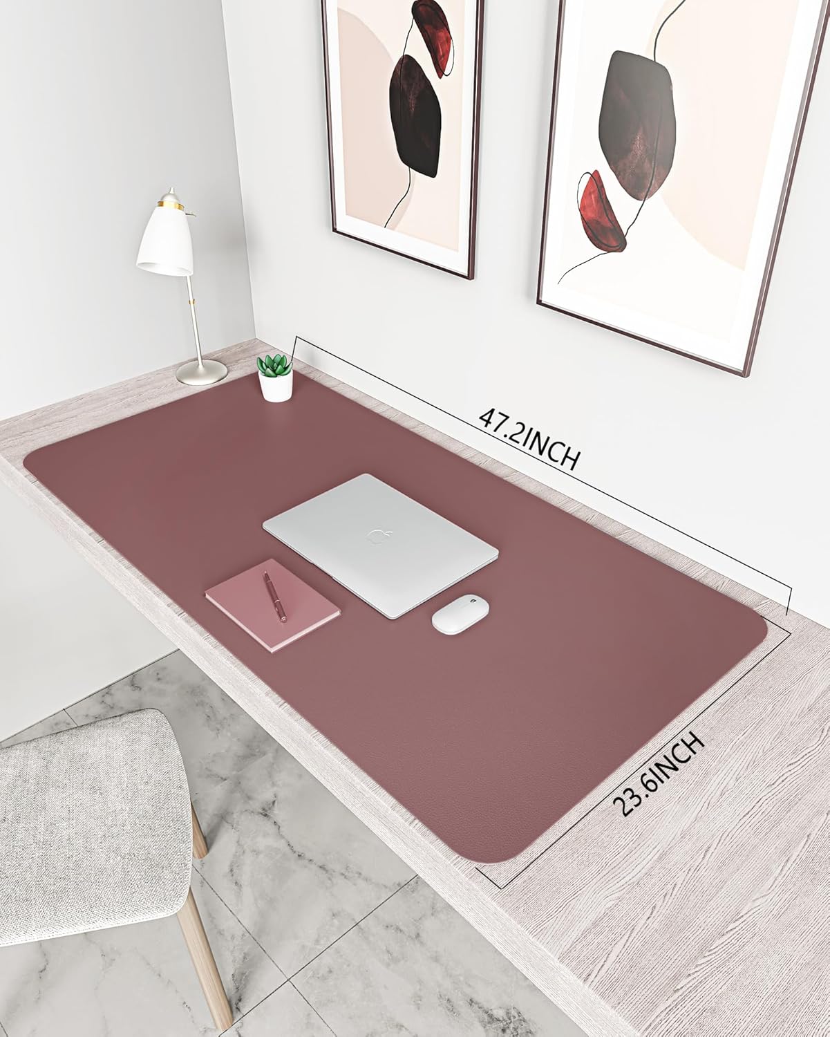 YSAGi Non-Slip Leather Desk Pad XL Size, Waterproof Laptop Computer Desk Keyboard Mat, Table Protector Blotter Mat, Large Mouse Pad for Office/Work/Home/Decor(Dark Pink, 47.2" x 23.6")-No Band