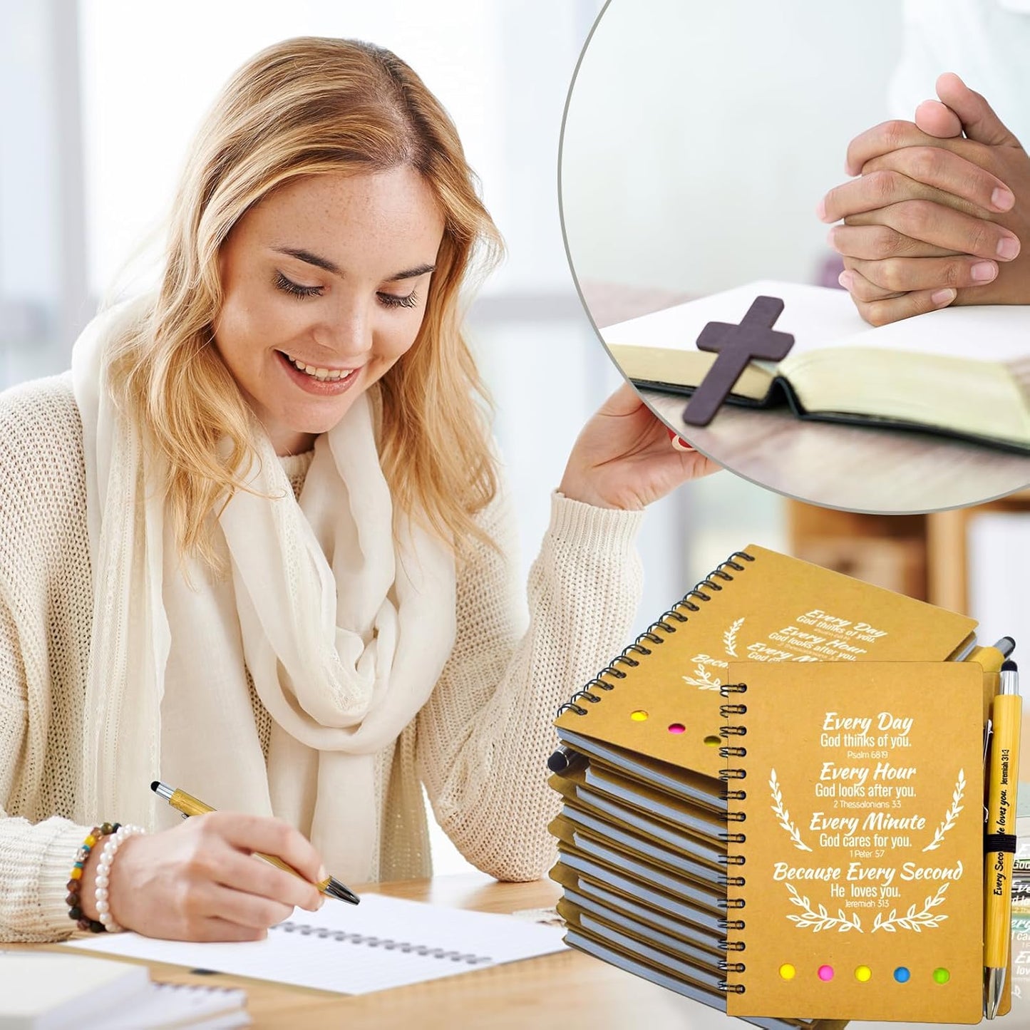 400 Pcs Bulk Fathers Day Christian Gifts Prayer Journal for Woman - 200 Set Religious Notepad with Christian Pen - Bible Notebook - Church Gifts for Inspirational, Bible Study, Devotions ( Brown )