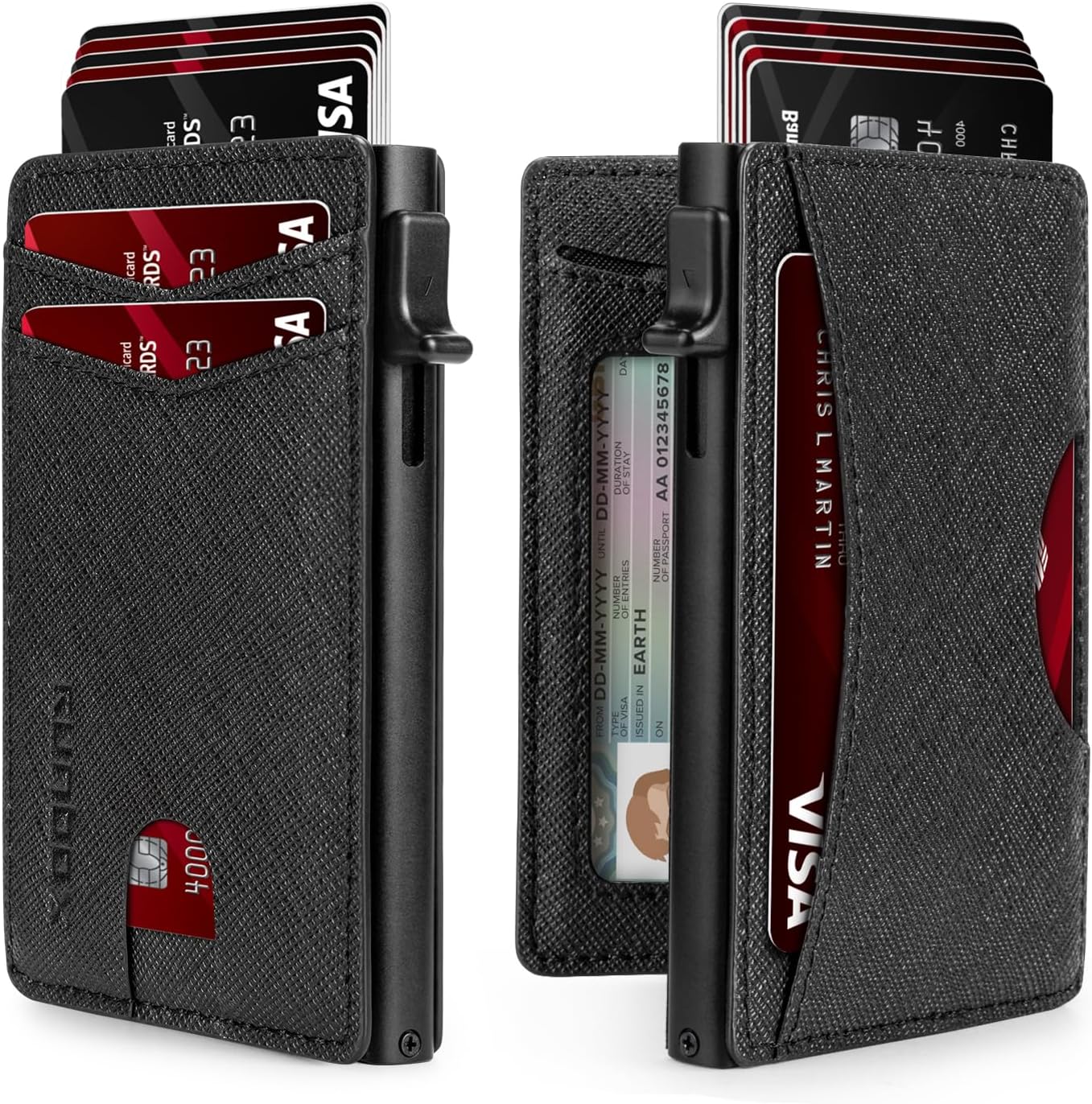 Slim Card Wallet for Men with ID Window – Minimalist RFID Wallet, Pop-Up Function, Ultra Thin Design, Metal Business Card Case Holds 8+ Cards, Gifts for Men, Men's Accessories