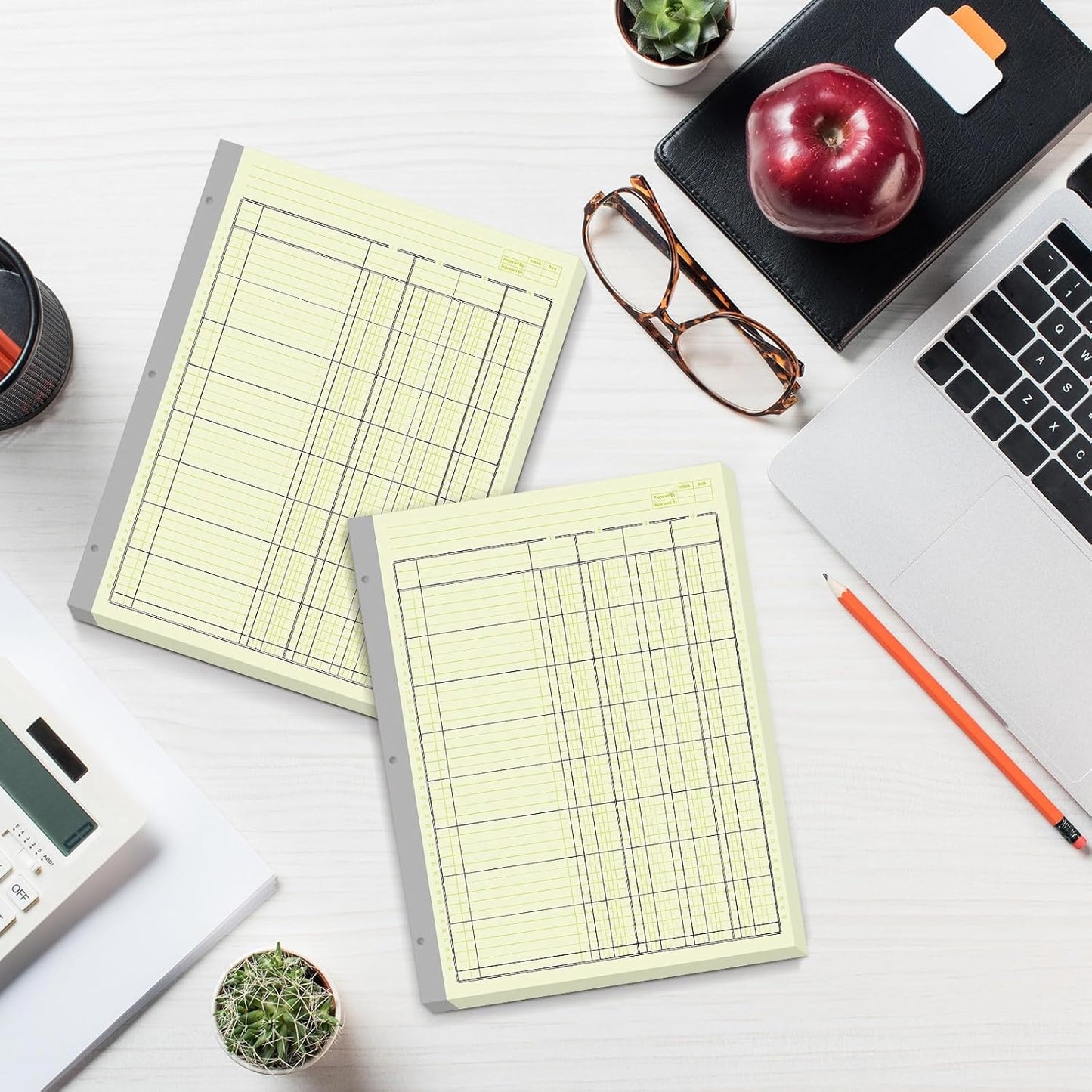 Zhanmai 5 Pack 250 Sheets Analysis Columnar Books 3 Hole Accounting Ledger Book Ledger Paper Pad Columnar Pad for Business, 50 Sheets/Pack, Single Page Format, Green(4 Columnar,8.5 x 11)