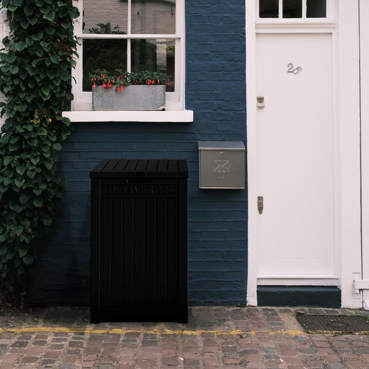 55 Gallon Lockable Resin Deck Box, Waterproof & UV-Resistant Outdoor Storage Box for Cushion Storage and Delivery Box, Black
