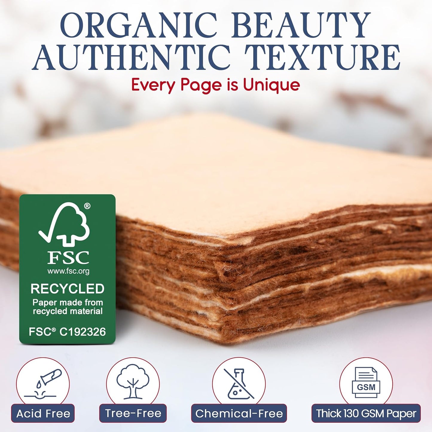 Wanderings Handmade Antique Deckle Edge Blank Cards - 4"x6" Package of 50 - Mixed Media Cards for Announcements Invitations Crafts - Thick Deckled Edge Paper 150 GSM Recycled Paper