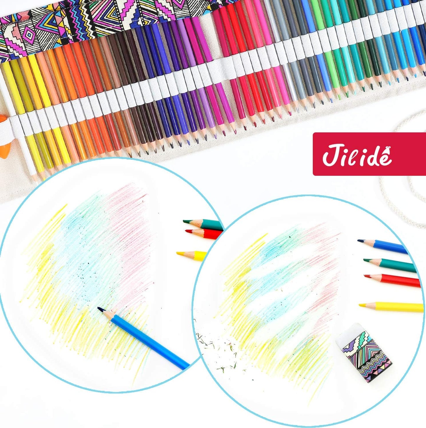 Erasable Colored Pencils Set for Adults and Kids 48 Count Coloring Pencils for Drawing, Sketching, Adult Coloring Books with Eraser, Sharpener, Canvas Pencil Roll Wrap Back to School Supplies