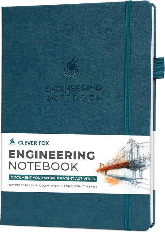 Clever Fox Engineering Notebook – Hardcover Grid Notebook with Numbered Pages, Table of Contents – Patent, Lab & Invention Journal for Engineers & STEM (Dark Teal)