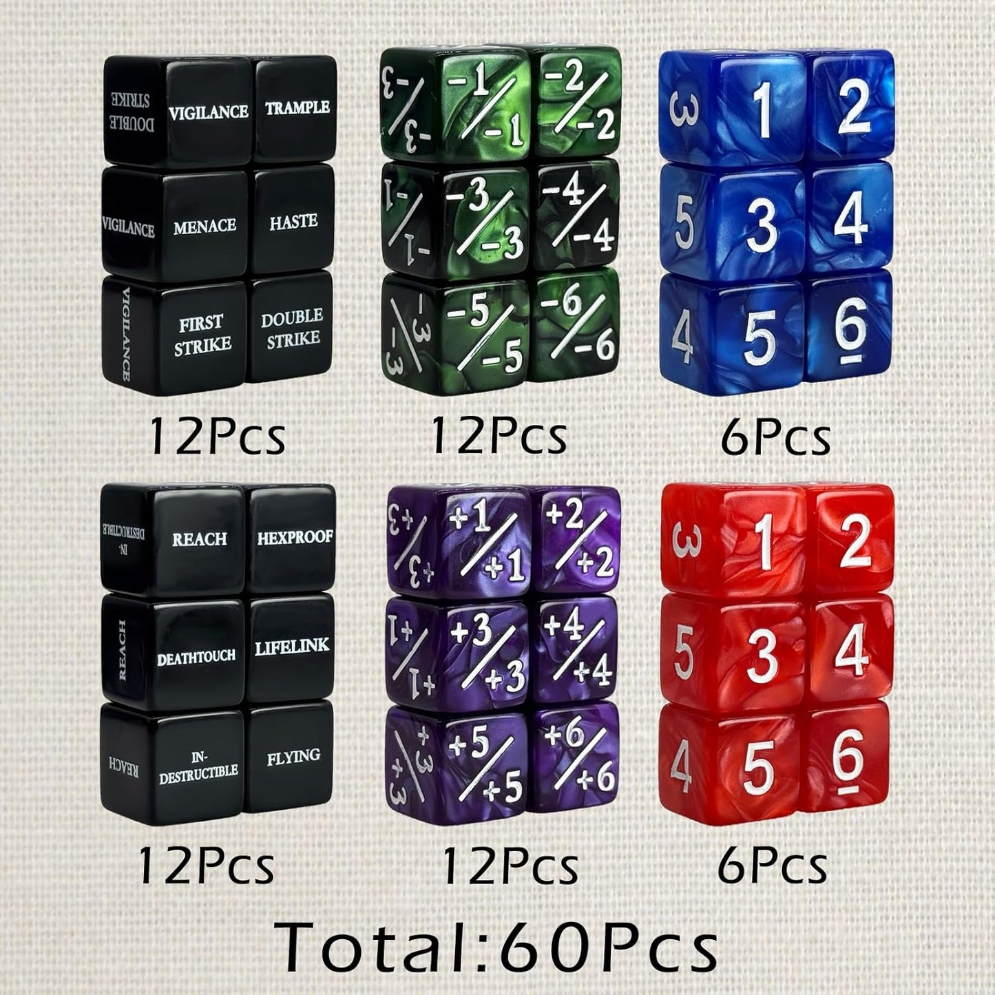 60 Pieces MTG Dice Abilities Keywords Counters Set - Counters Bulk Creature Stats Buff Tokens Magic The Gathering with 2 Dice Bags for MTG,TCG,Card Games Accessories
