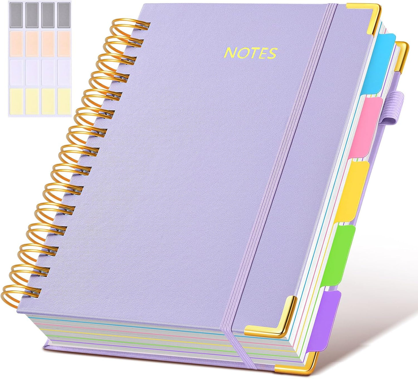 Hardcover Spiral Notebook journal with Removable Dividers Tabs, 300 Pages Leather 5 Subject Notebook College Ruled, 100GMS A5 Notebooks for Work School Note taking,Lined Journal for Women,A5 Purple