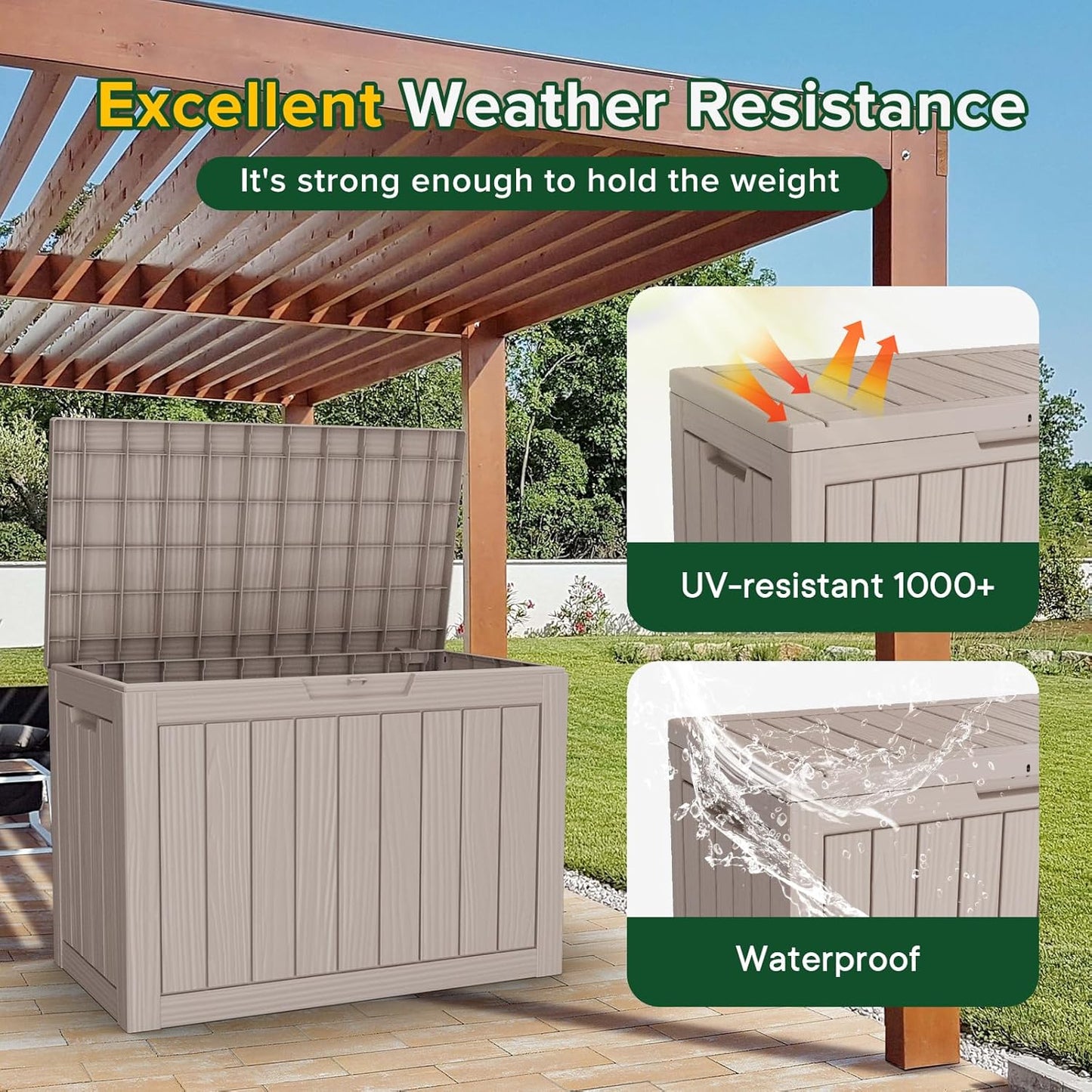 45 Gallon Outdoor Storage Box Waterproof Lockable Resin Deck Box Large, Patio Storage Bin for Pool Accessories Cushion Furniture, Garden Tools, UV-Resistant Outside Delivery Light Coffee