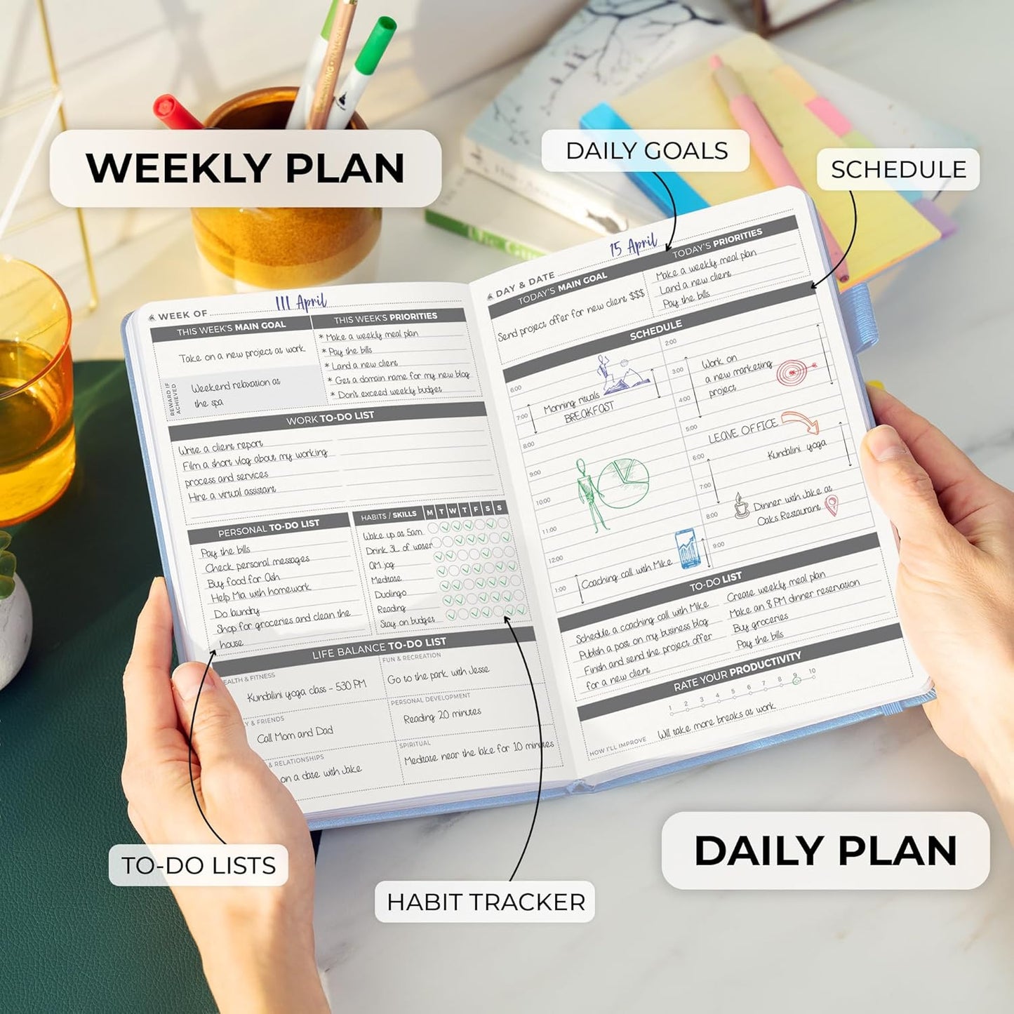 Clever Fox Daily Planner – Undated Planning Notebook with Hourly Schedule & To-Do List – Personal Day Task & Work Organizer, 6 Months (Periwinkle)