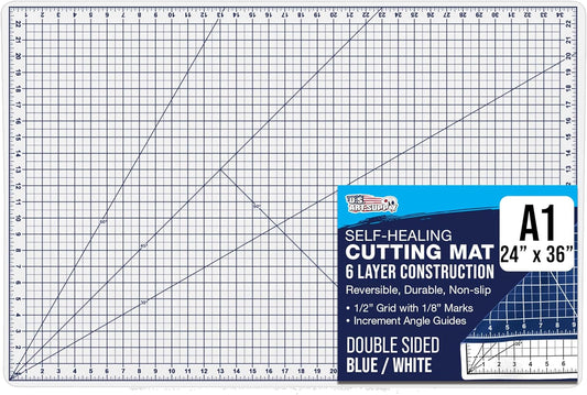 U.S. Art Supply 24" x 36" Self-Healing Cutting Mat 5-Ply - Double-Sided White/Blue Craft Mat, Non-Slip Cutting Mats for Crafts, Sewing, Quilting, Scrapbooking