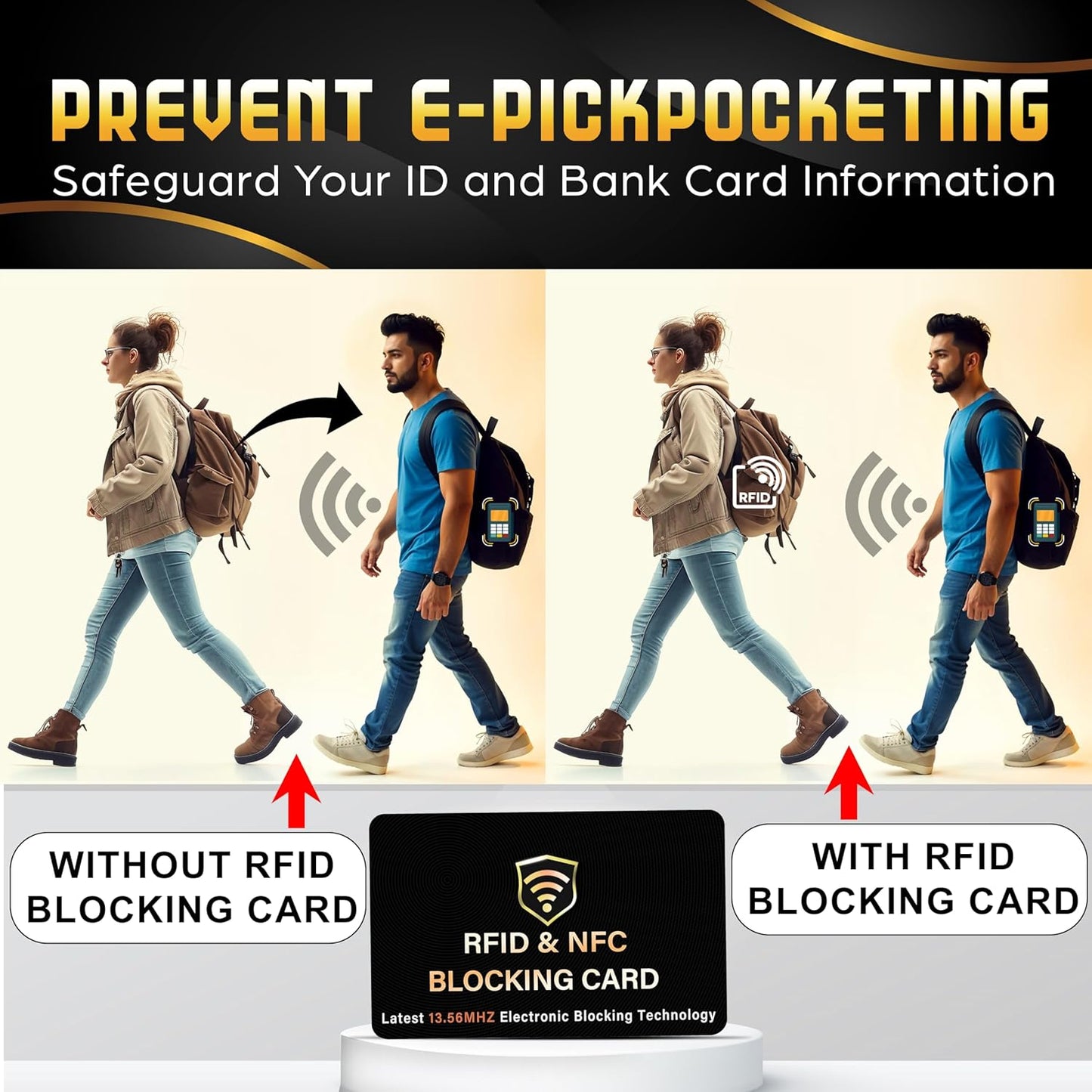 SaiTech IT 2 Pack RFID Blocking Card, One Card Protects Entire Wallet Purse, NFC Contactless Bank Debit Credit Card Protector ID ATM Guard Card Blocker–(Black)