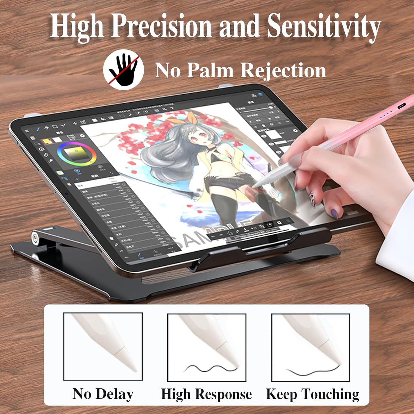 Stylists Pens for Touch Screens, Rechargeable Active Magnetic Stylus Pens Universal Tablet Pencil Stylus Pen for iPad/Pro/Air/Mini/iPhone Samsung/Android and Other Smartphone Devices-Pink