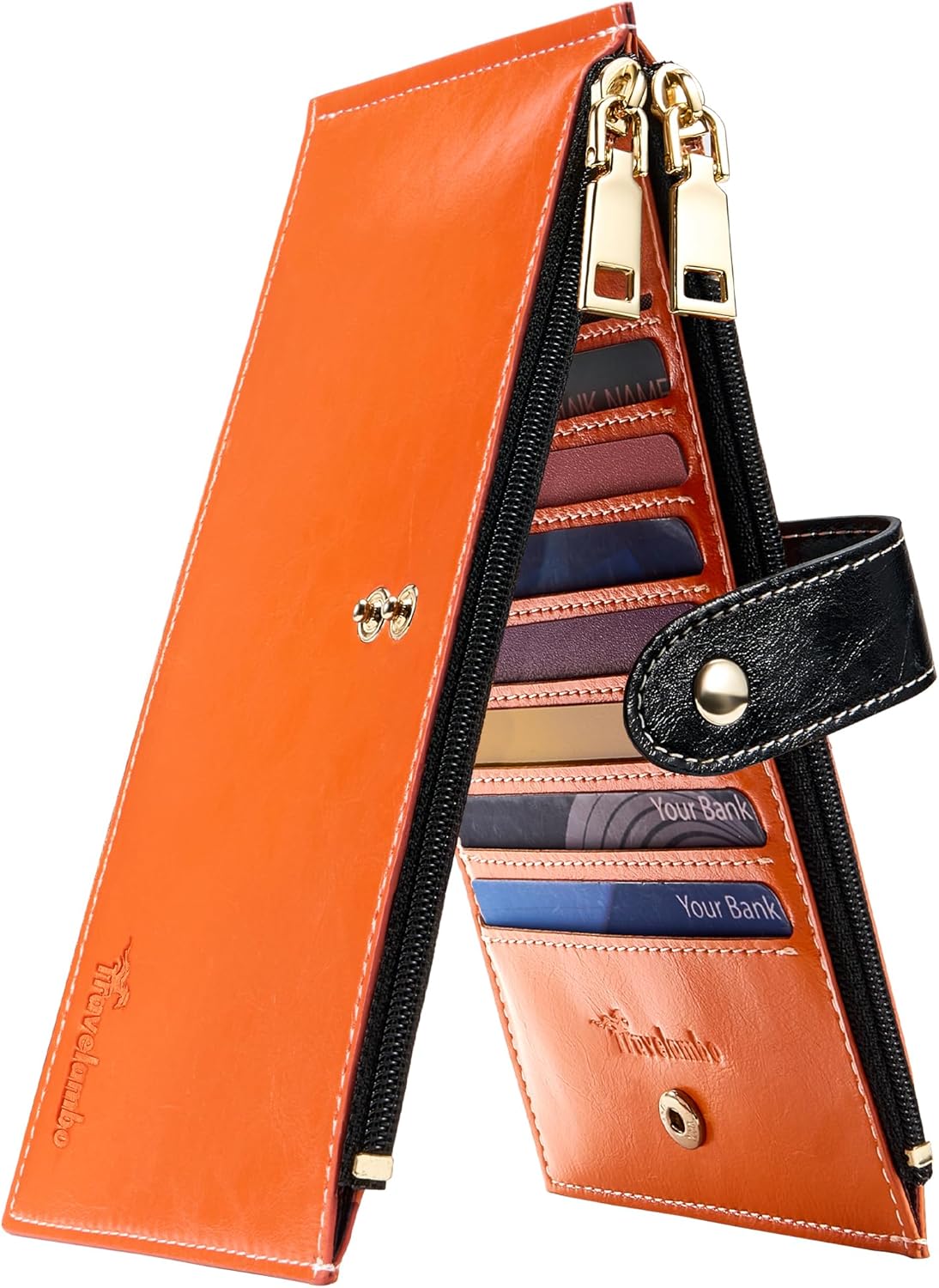 Travelambo RFID Wallet Women Large Size Bifold Multi Card Wallet Case with Zipper Pocke Credit Card Holder for Women