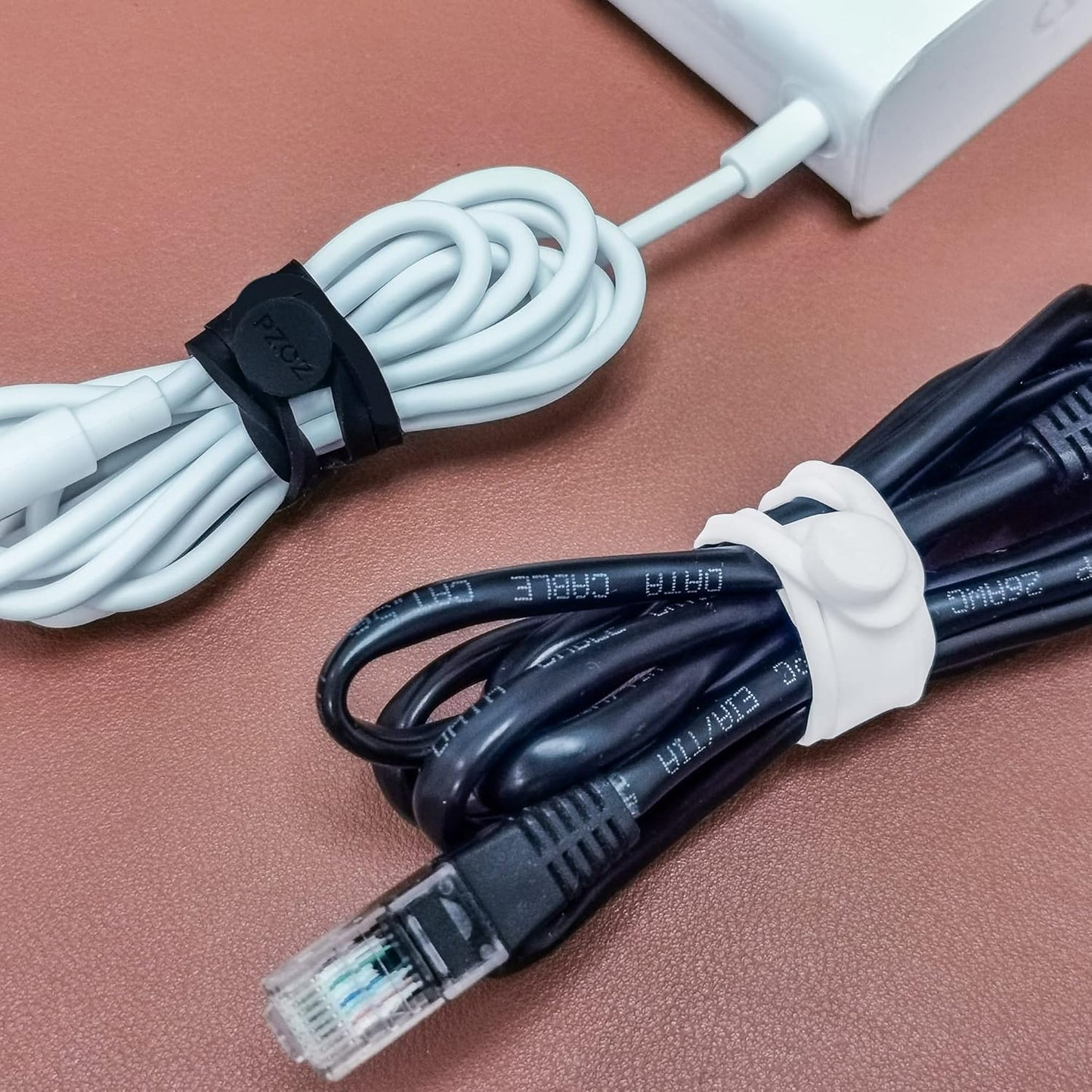 PZOZ (10 pcs) Reusable Cable Ties, Elastic Silicone Cord Organizer Straps Keeper Management Holder for iPhone Charging Cable Charger Wire Labels Desk Car and Travel Accessories (White)