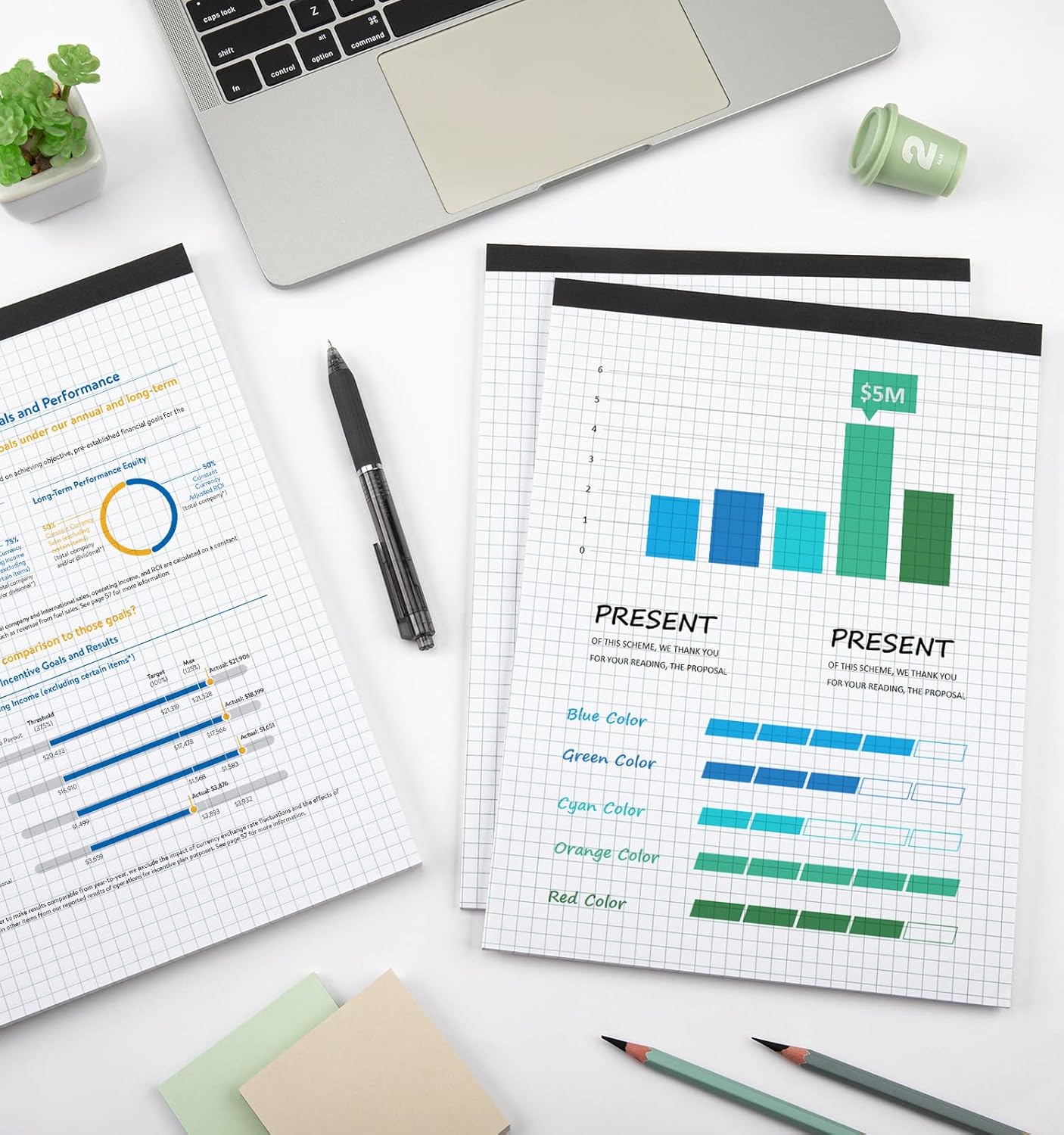 Graph Paper Notebook, 2 Pack, 8.5 x 11 Grid Paper, 4x4 Graph Ruled, 50 Sheets per Pad, Easy-Tear Perforations, 8.5 x 11 Cardboard Backing, for Math, Drafting, Drawing, Engineering