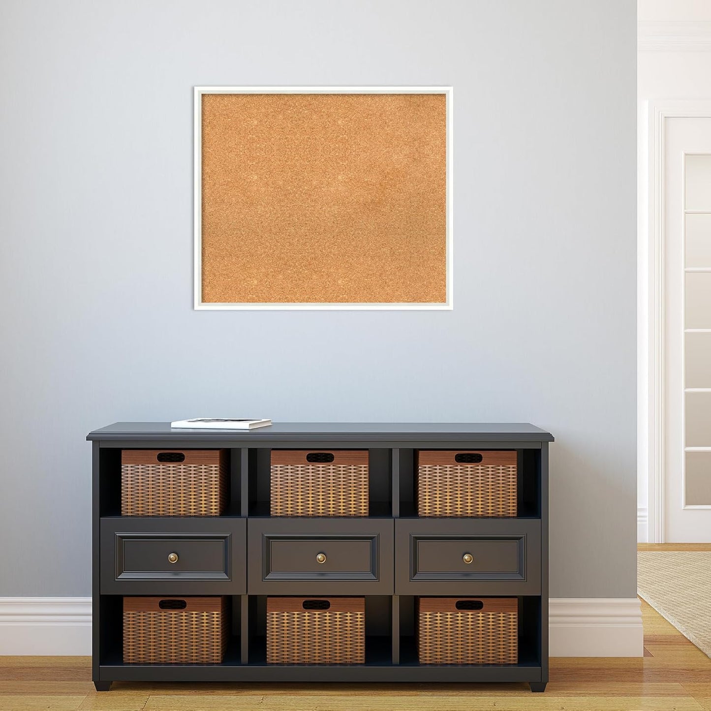 Amanti Art Natural Cork Board for Wall, 25x29 Vision Board with White Frame, Large Corkboard Office Decor for Home Organization, Modern Corkboard Pinboard to Display Items for Home Organization in